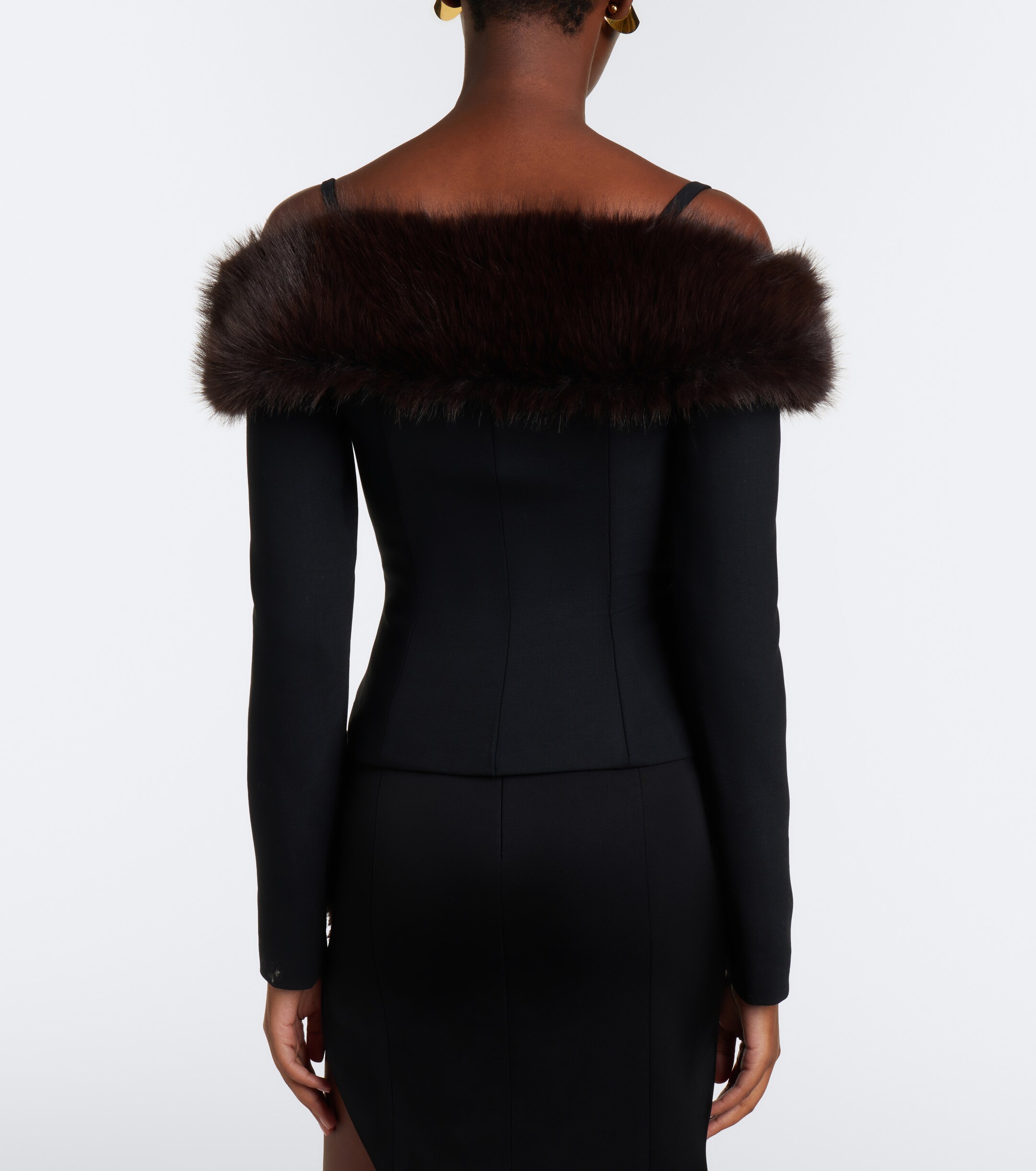 David Koma David Koma Off-shoulder wool-blend zip-up top
