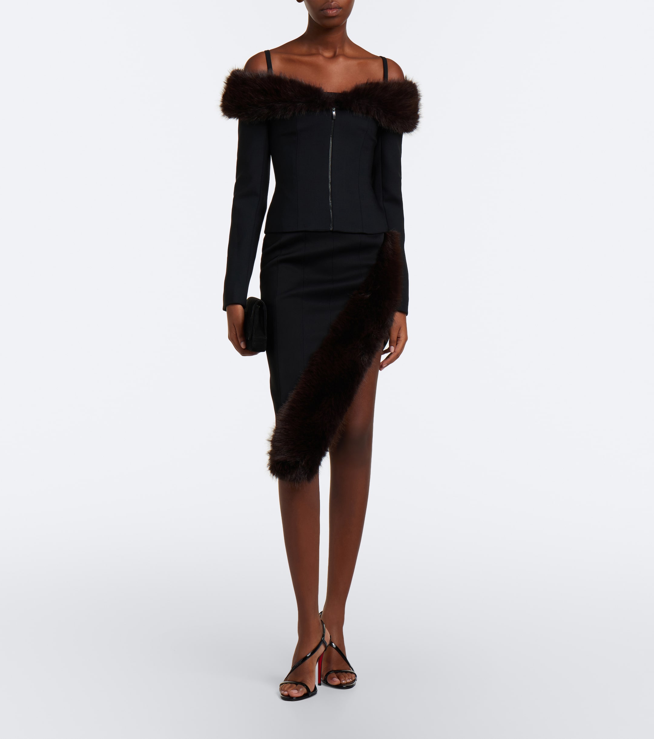 David Koma David Koma Off-shoulder wool-blend zip-up top