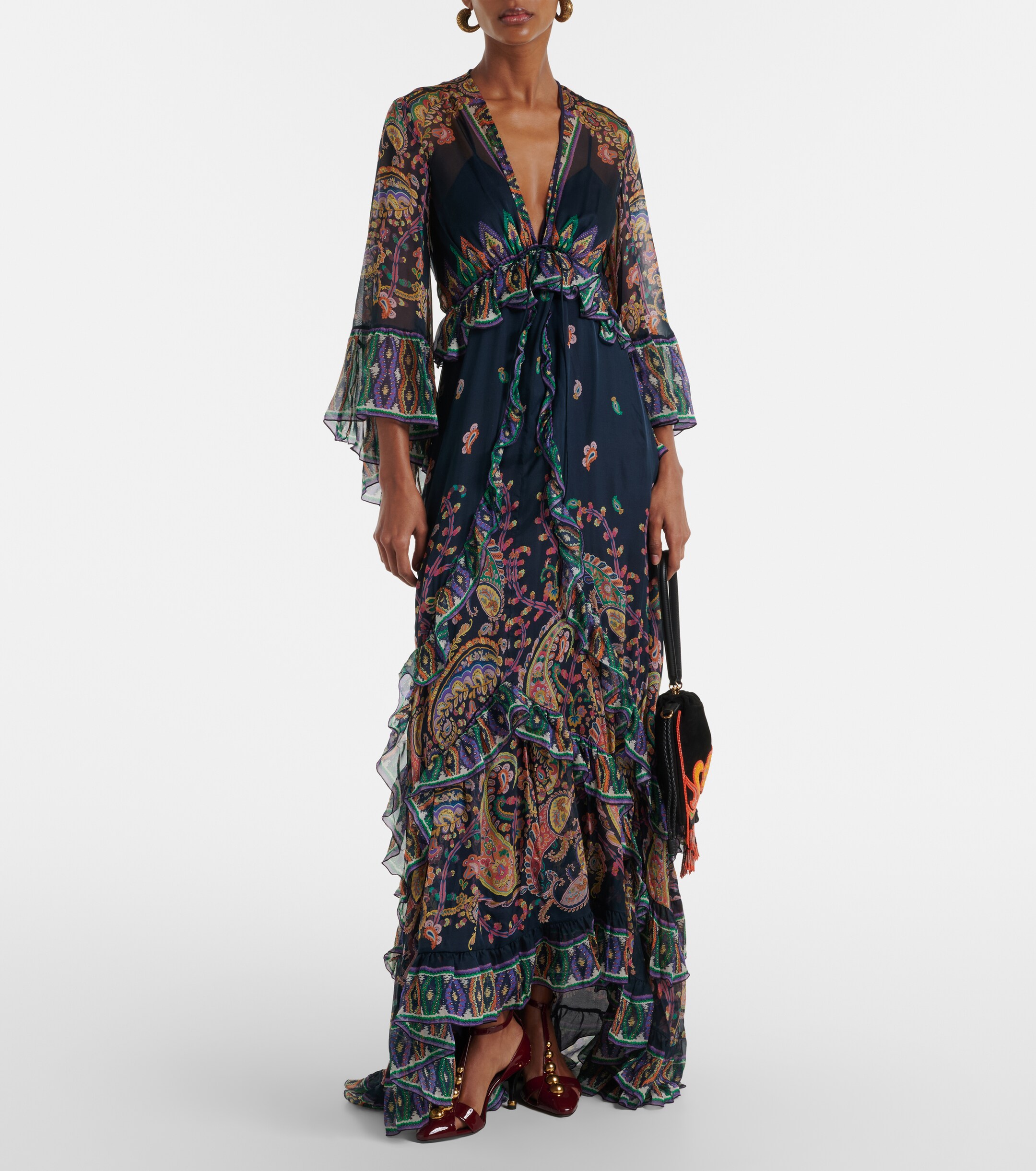 Etro Paisley tiered silk chiffon gown