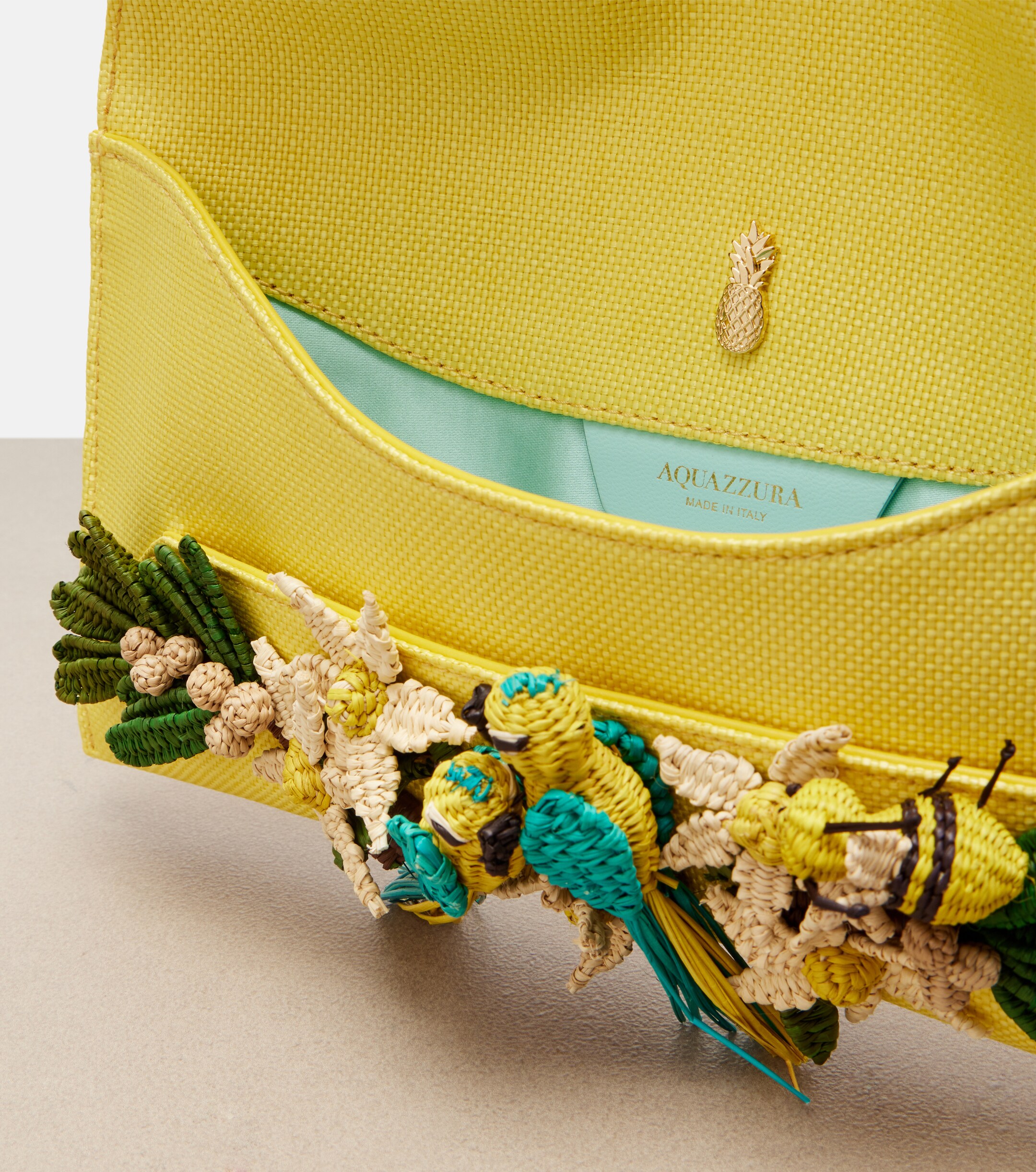 AQUAZZURA Birdsong Small raffia clutch