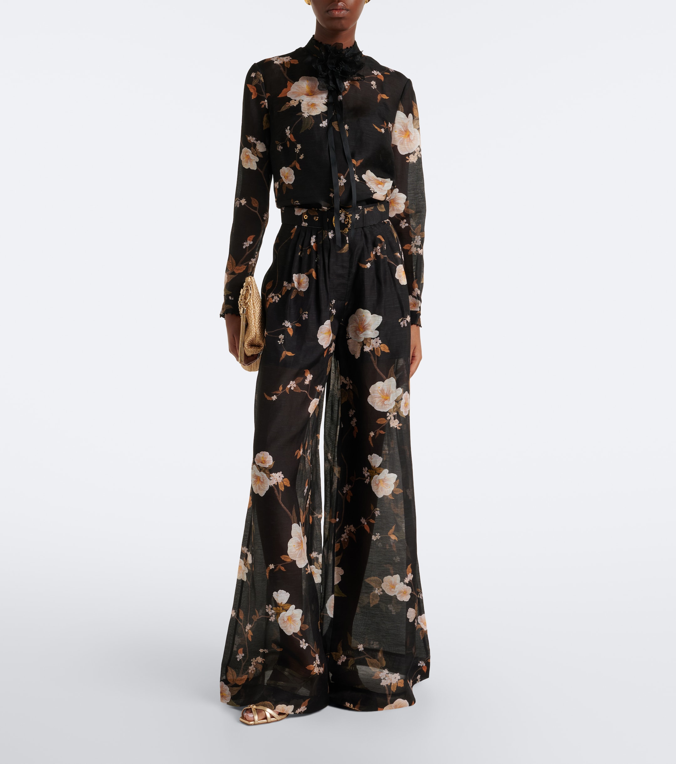 Zimmermann Zimmermann Ascent floral linen and silk wide-leg pants