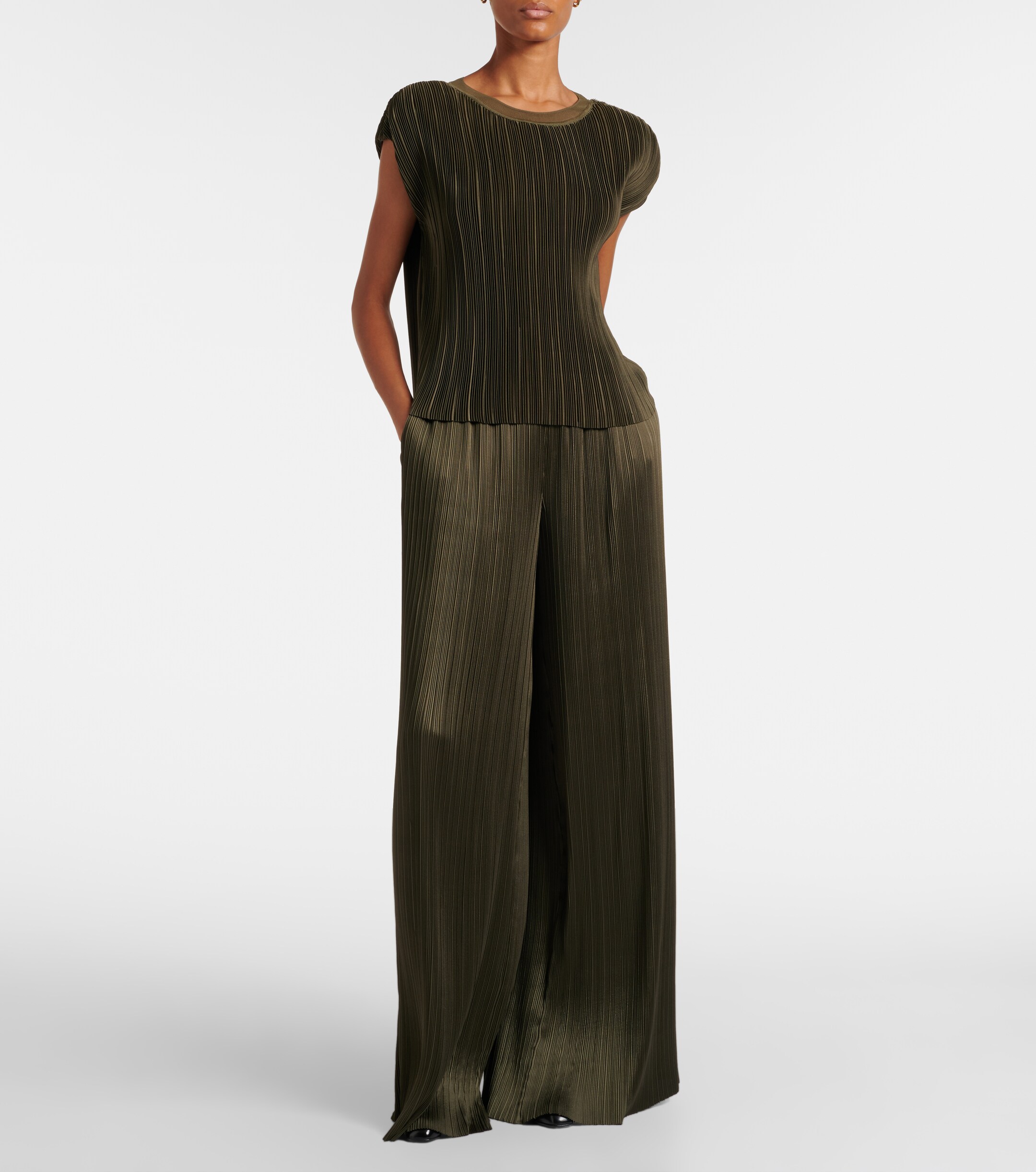 JOSEPH Joseph Amber plissé satin wide-leg pants