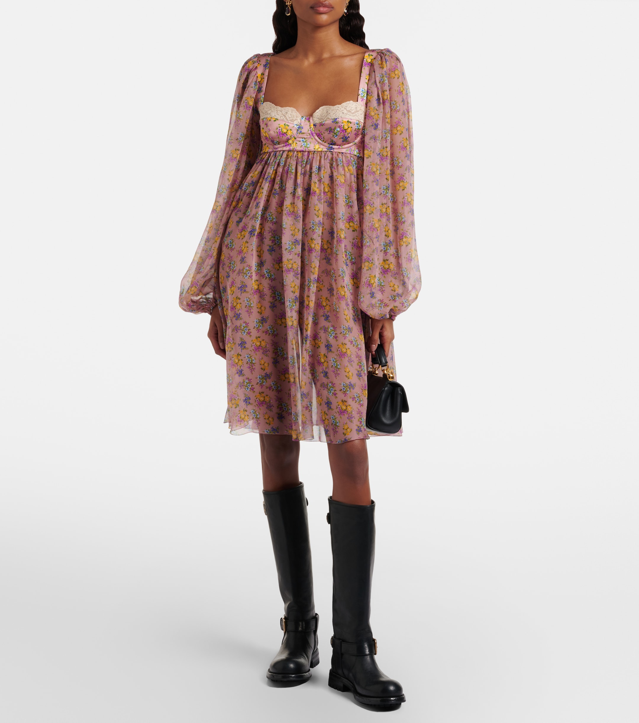 Dolce&Gabbana - Floral lace-trimmed silk and cotton-blend chiffon