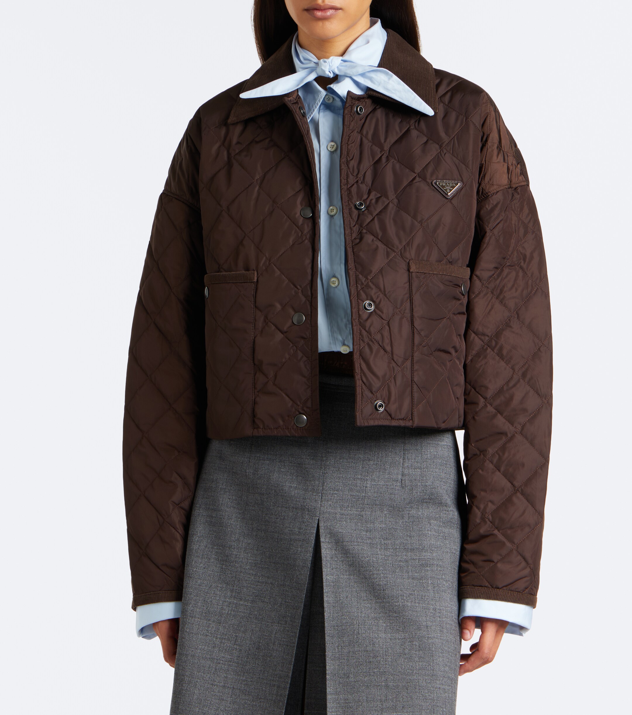 Prada Prada Re-Nylon corduroy-trimmed cropped jacket