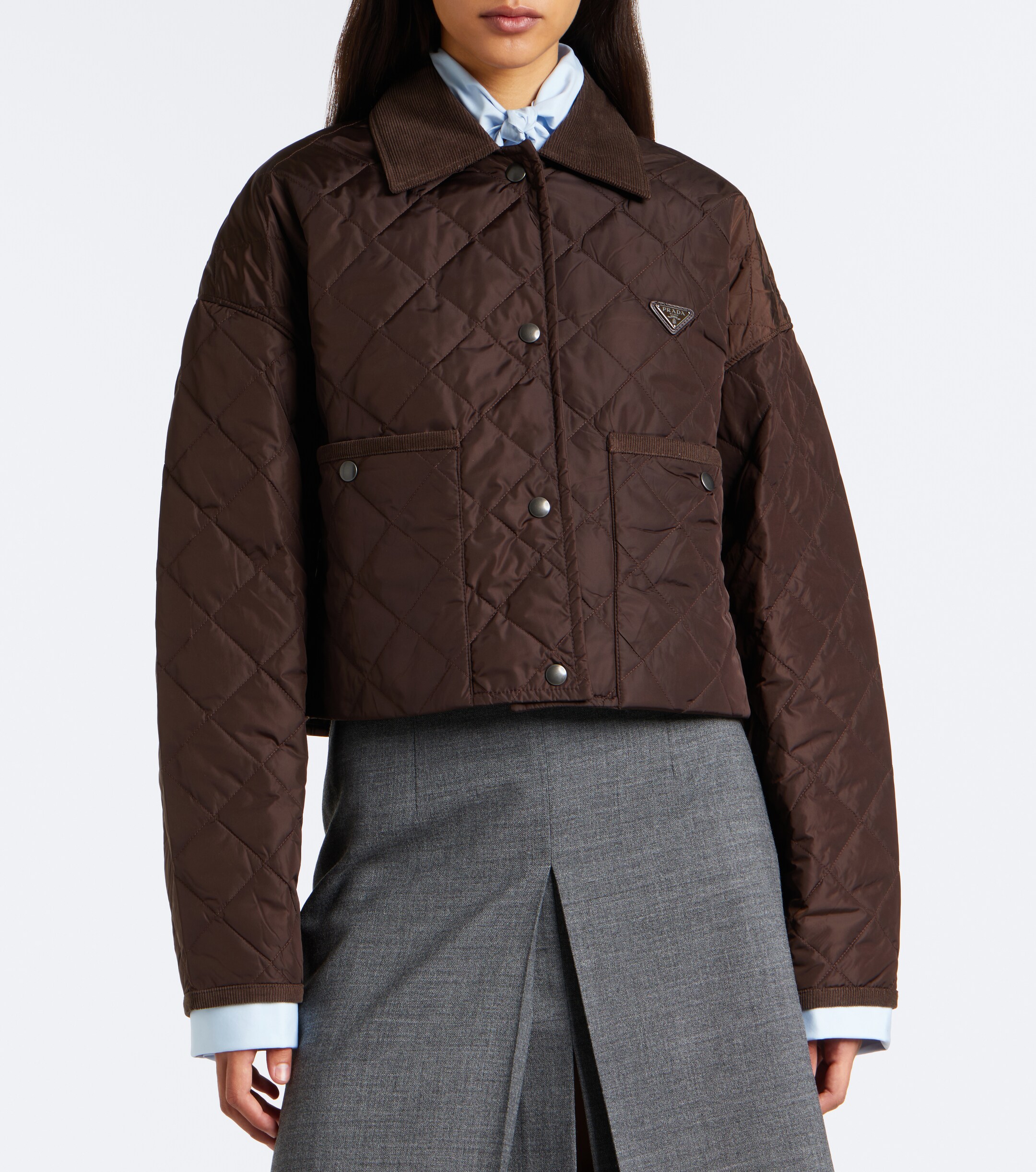 Prada Prada Re-Nylon corduroy-trimmed cropped jacket