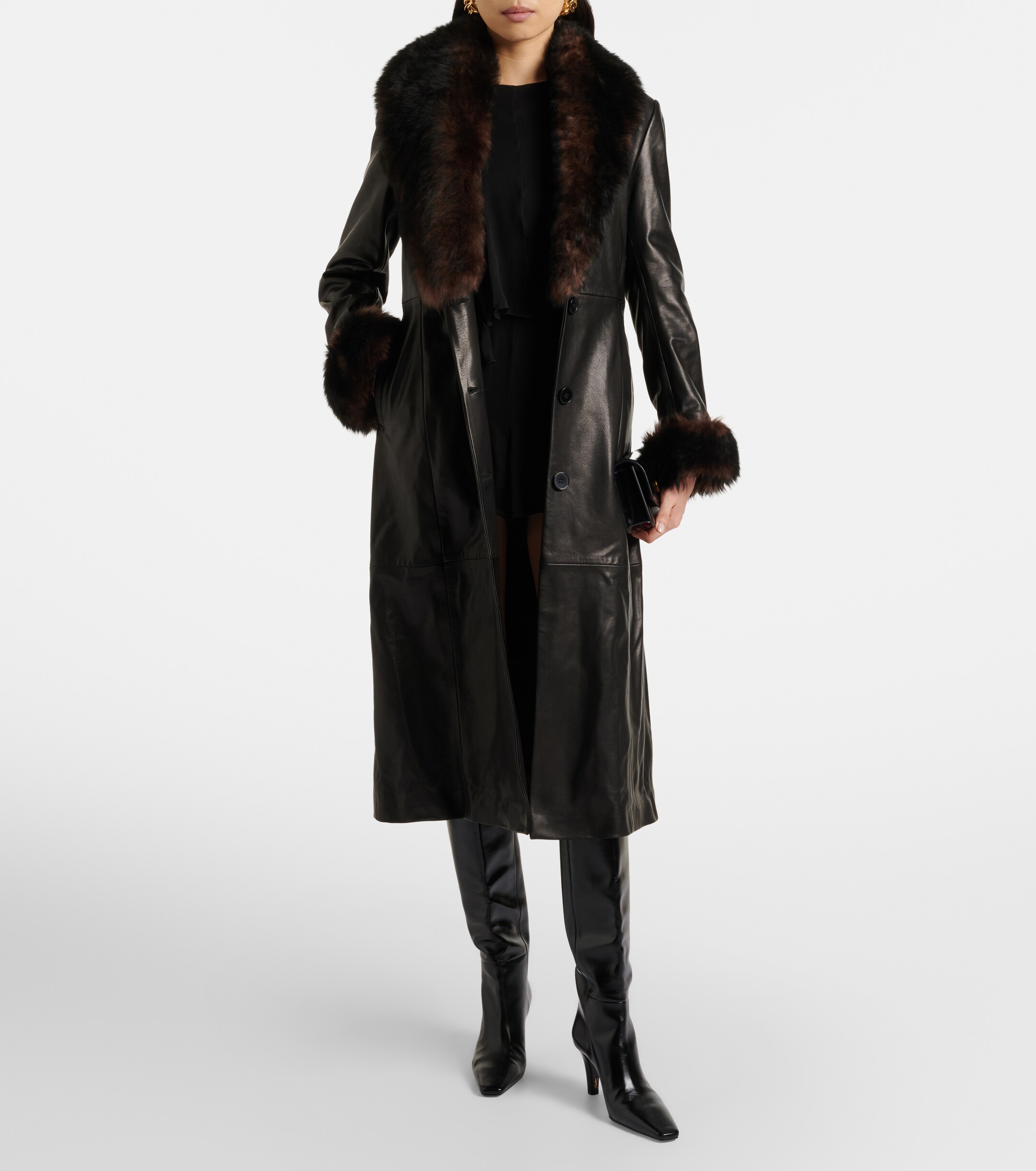 NOUR HAMMOUR - Baez shearling-trimmed leather coat | Plush
