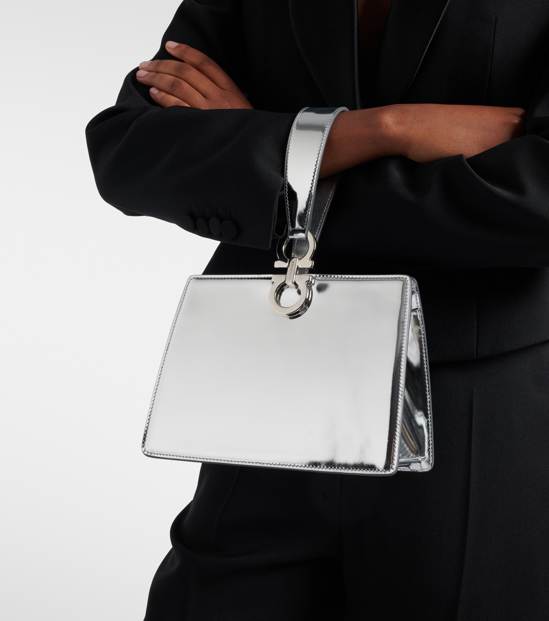 Ferragamo Gancini Small metallic leather clutch