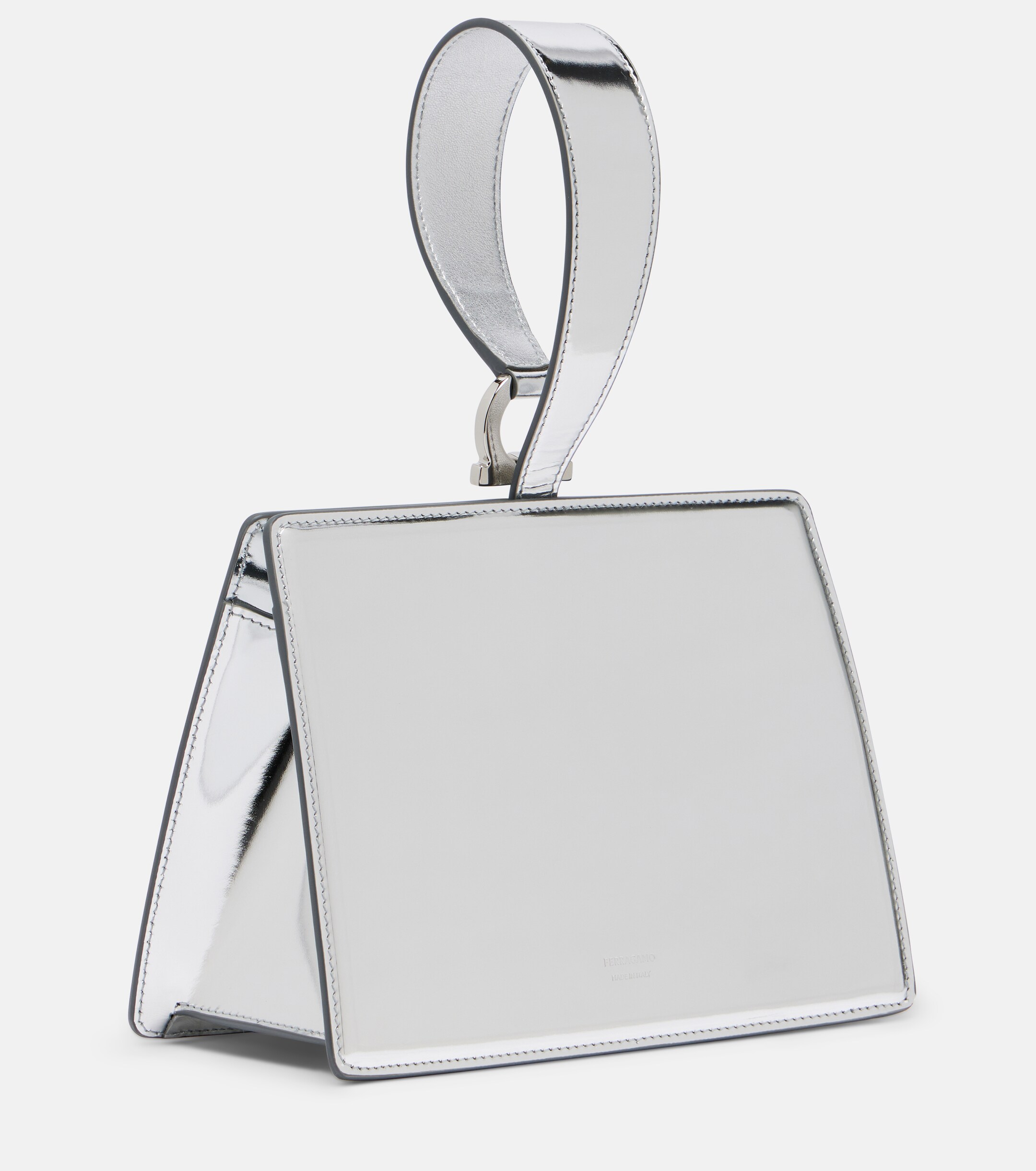 Ferragamo Gancini Small metallic leather clutch