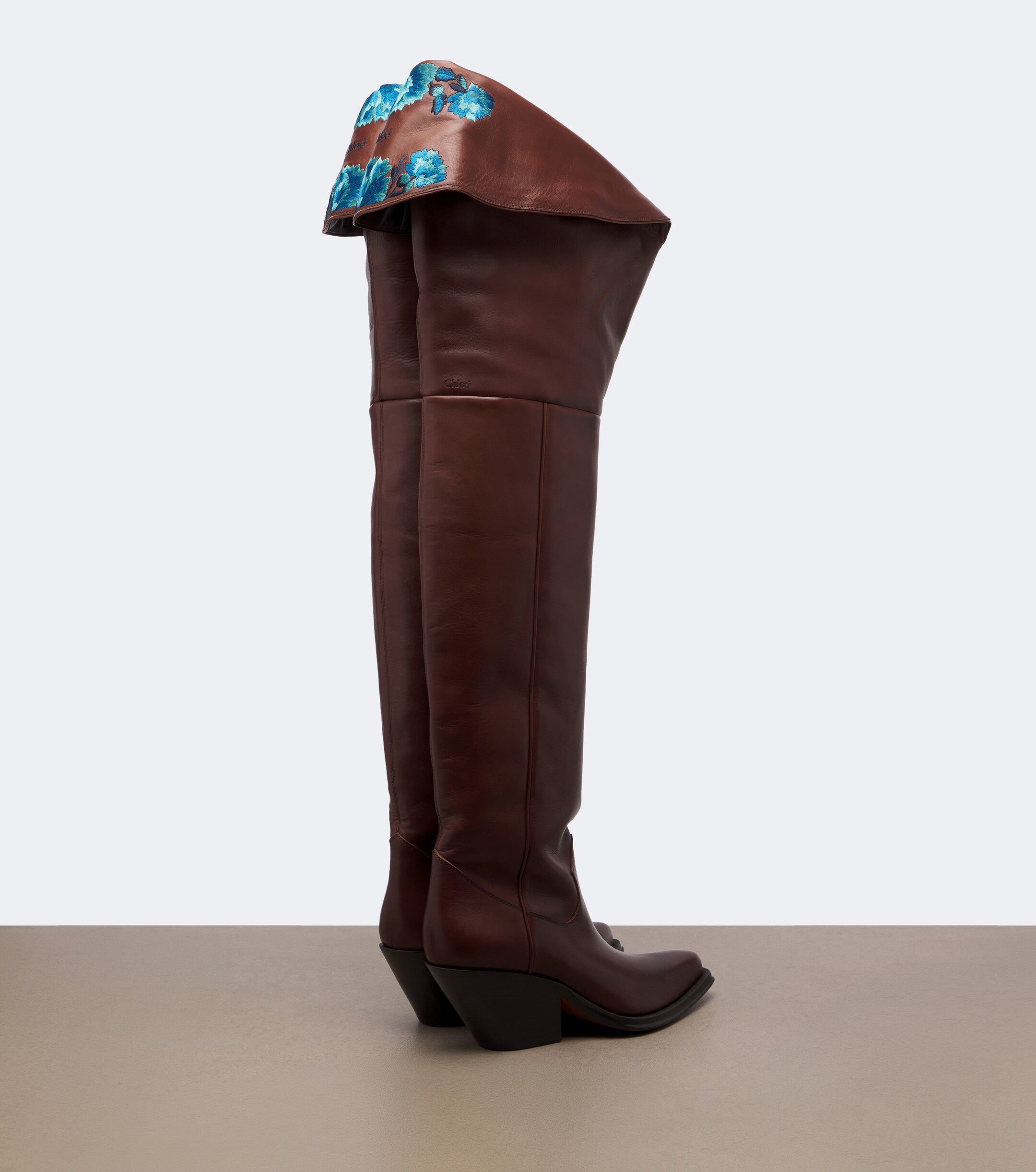 Chloé Chloé Azelan floral leather over-the-knee boots