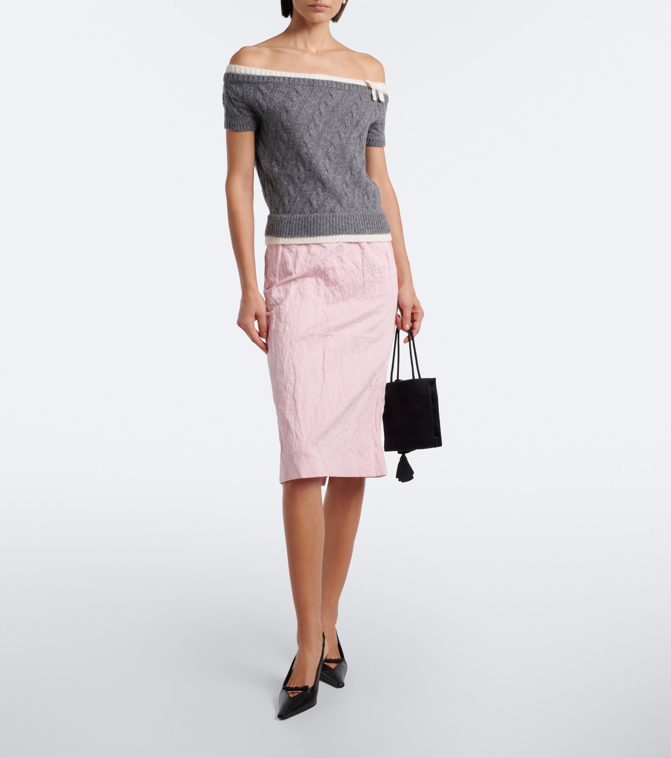 SHUSHU/TONG Shushu/Tong Bow-detail cotton-blend midi skirt