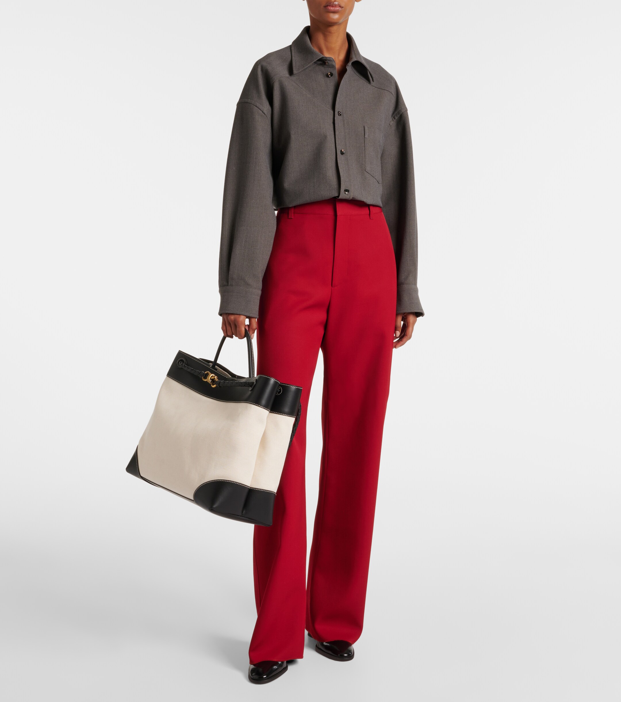 Bottega Veneta Andiamo Large leather-trimmed canvas tote bag