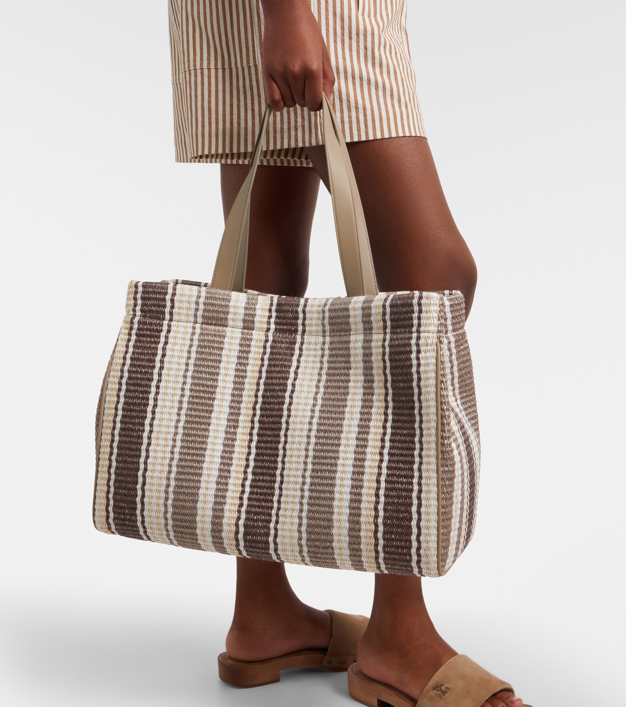 Brunello Cucinelli Monili Medium striped raffia tote bag
