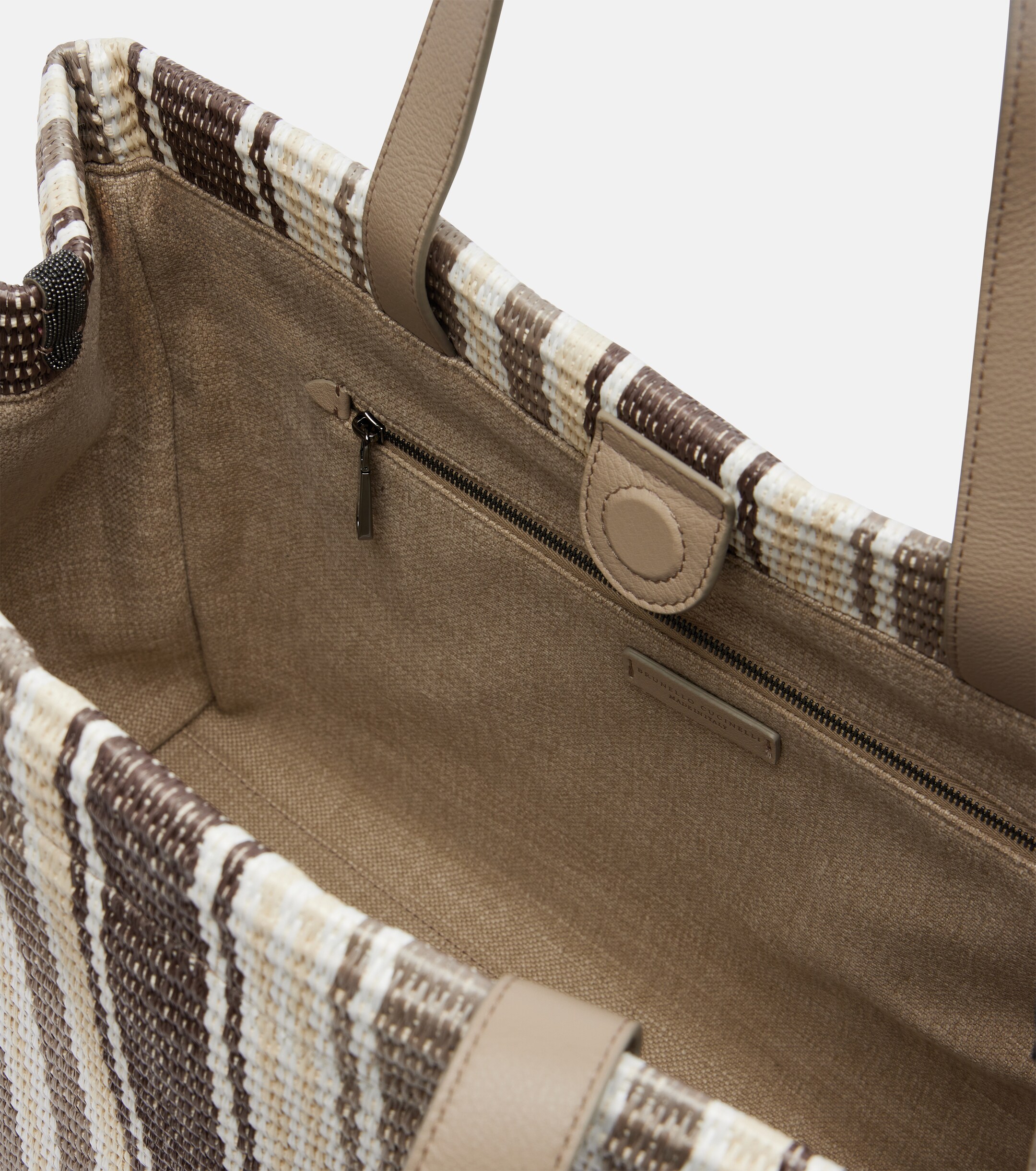 Brunello Cucinelli Monili Medium striped raffia tote bag
