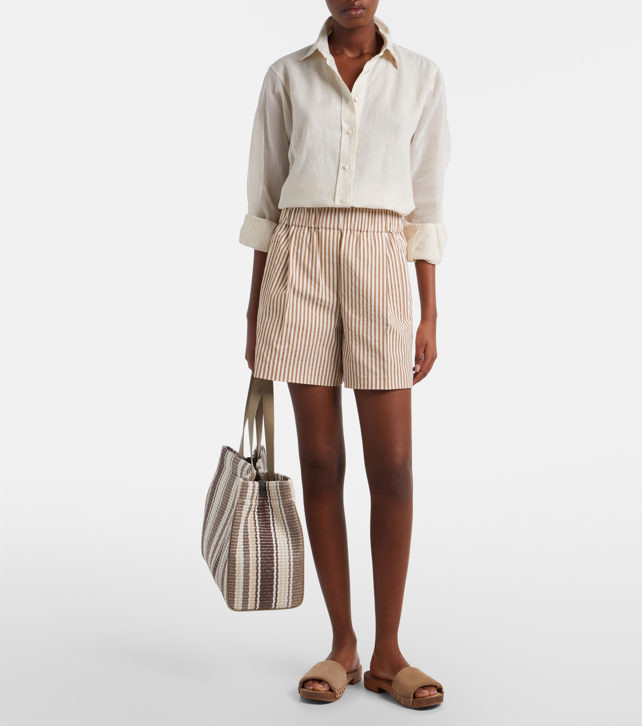 Brunello Cucinelli Monili Medium striped raffia tote bag