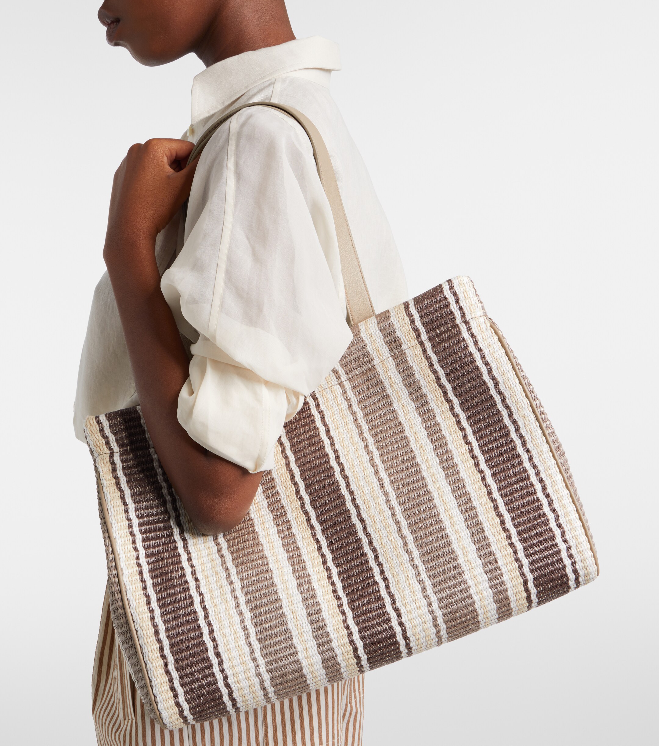 Brunello Cucinelli Monili Medium striped raffia tote bag