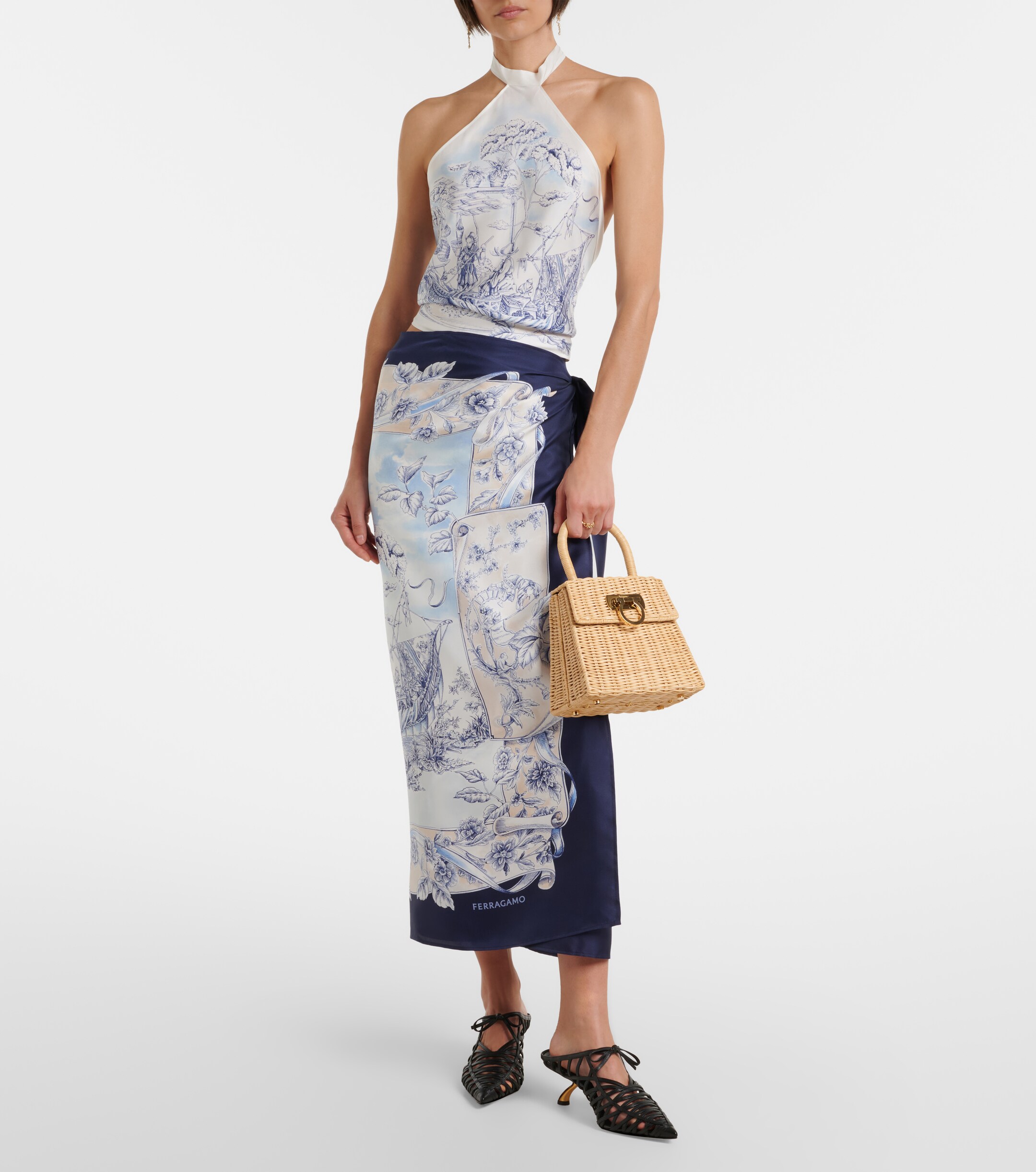 Ferragamo Small wicker top-handle bag