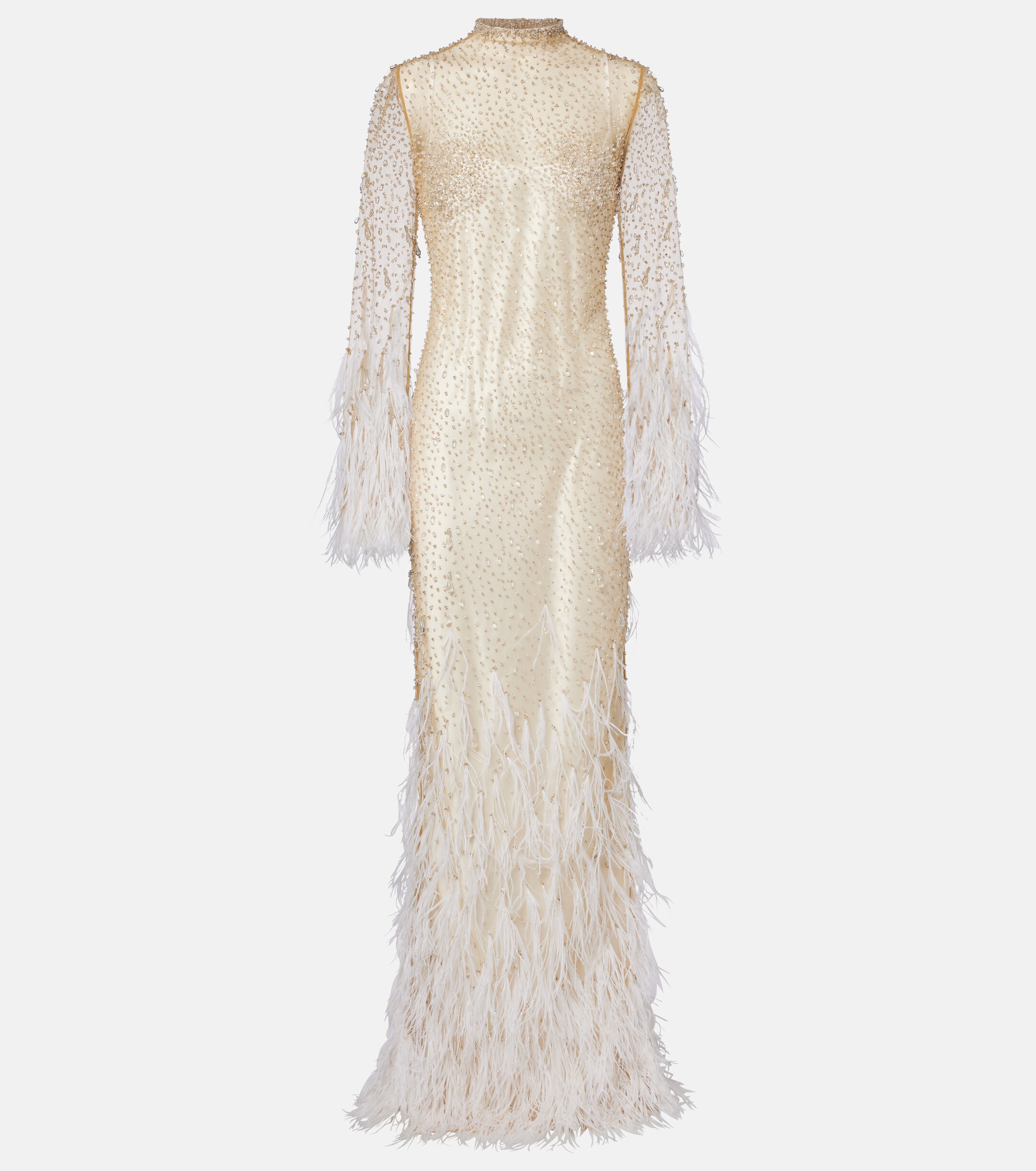 Clio Peppiatt Mia embellished feather-trimmed tulle gown