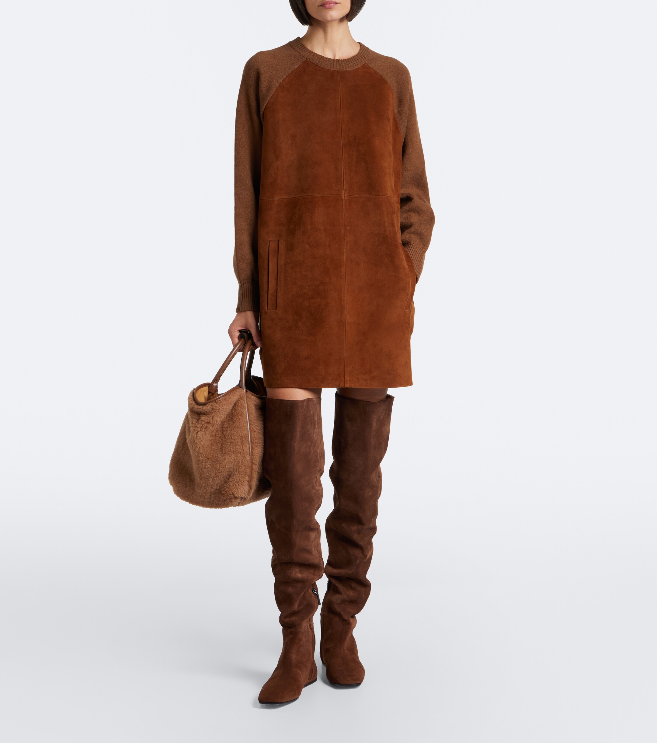 Max Mara Max Mara Leather-trimmed wool and cashmere sweater dress