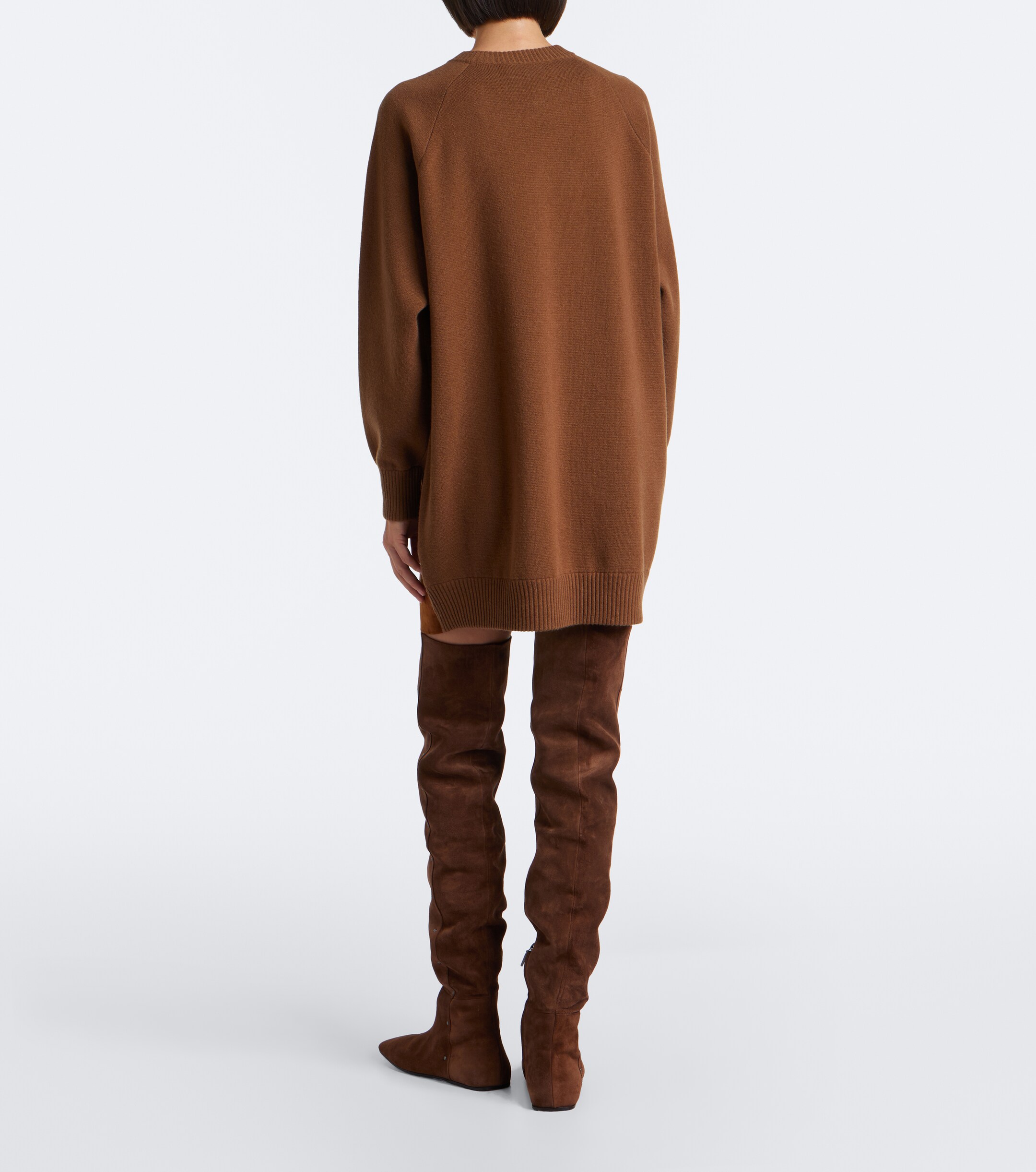 Max Mara Max Mara Leather-trimmed wool and cashmere sweater dress