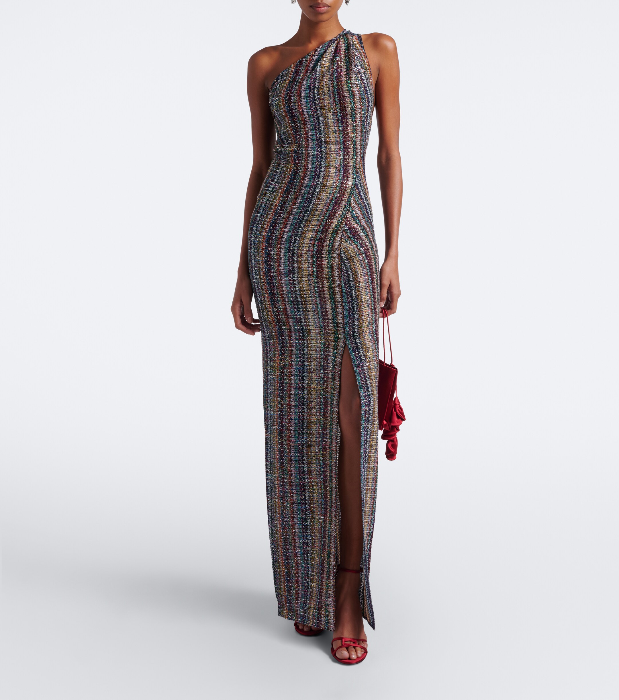 Missoni Missoni Zigzag sequined one-shoulder lamé gown