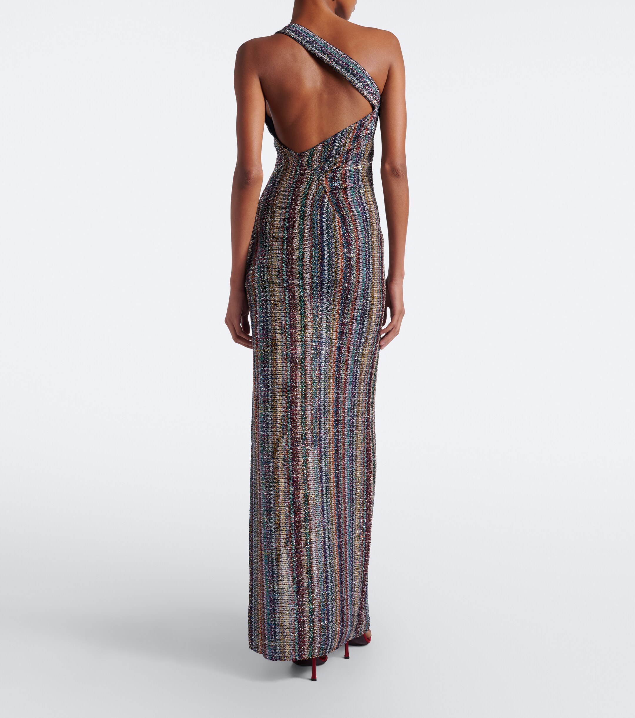 Missoni Missoni Zigzag sequined one-shoulder lamé gown