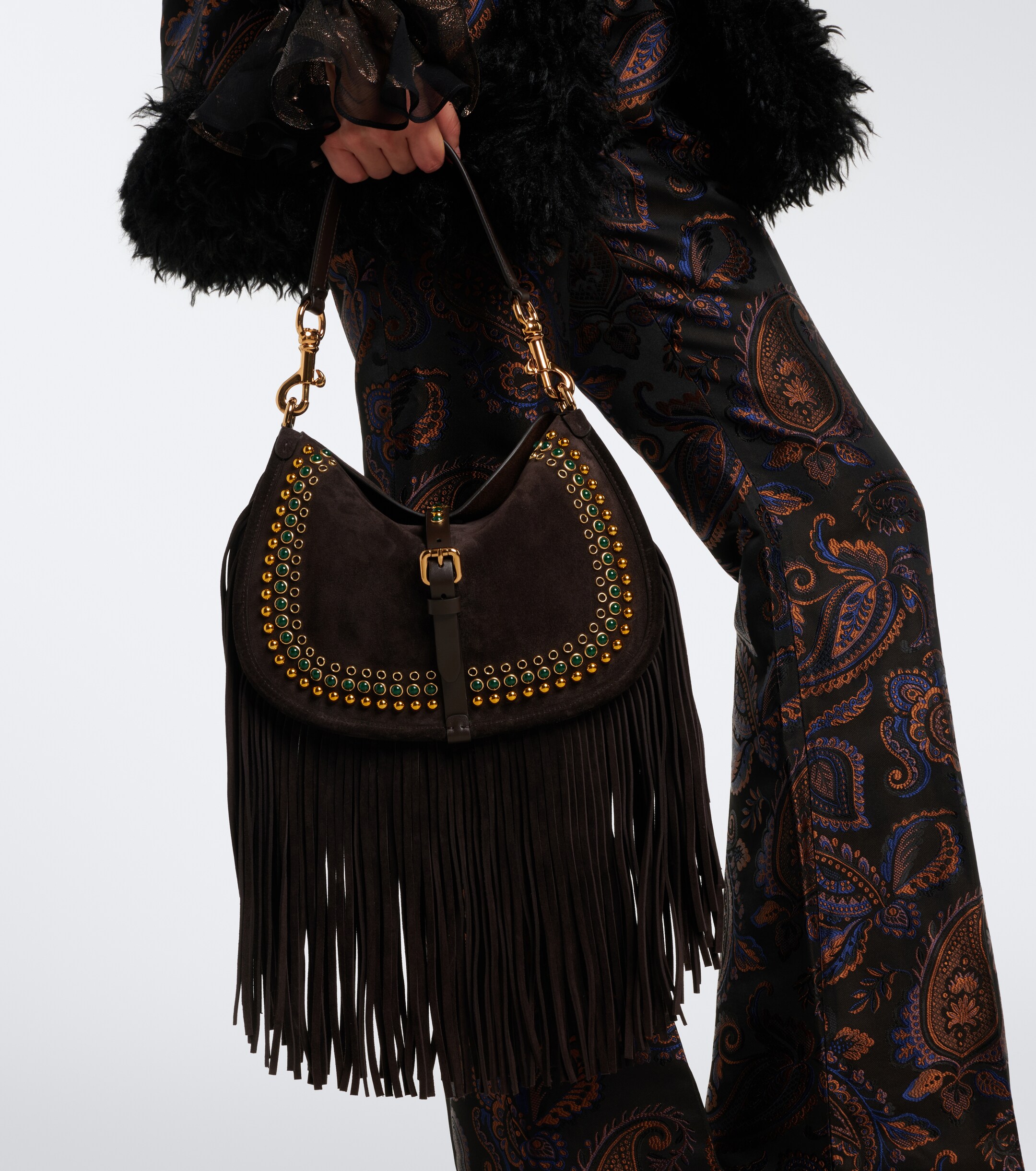 Etro Etro Pony Medium studded suede shoulder bag