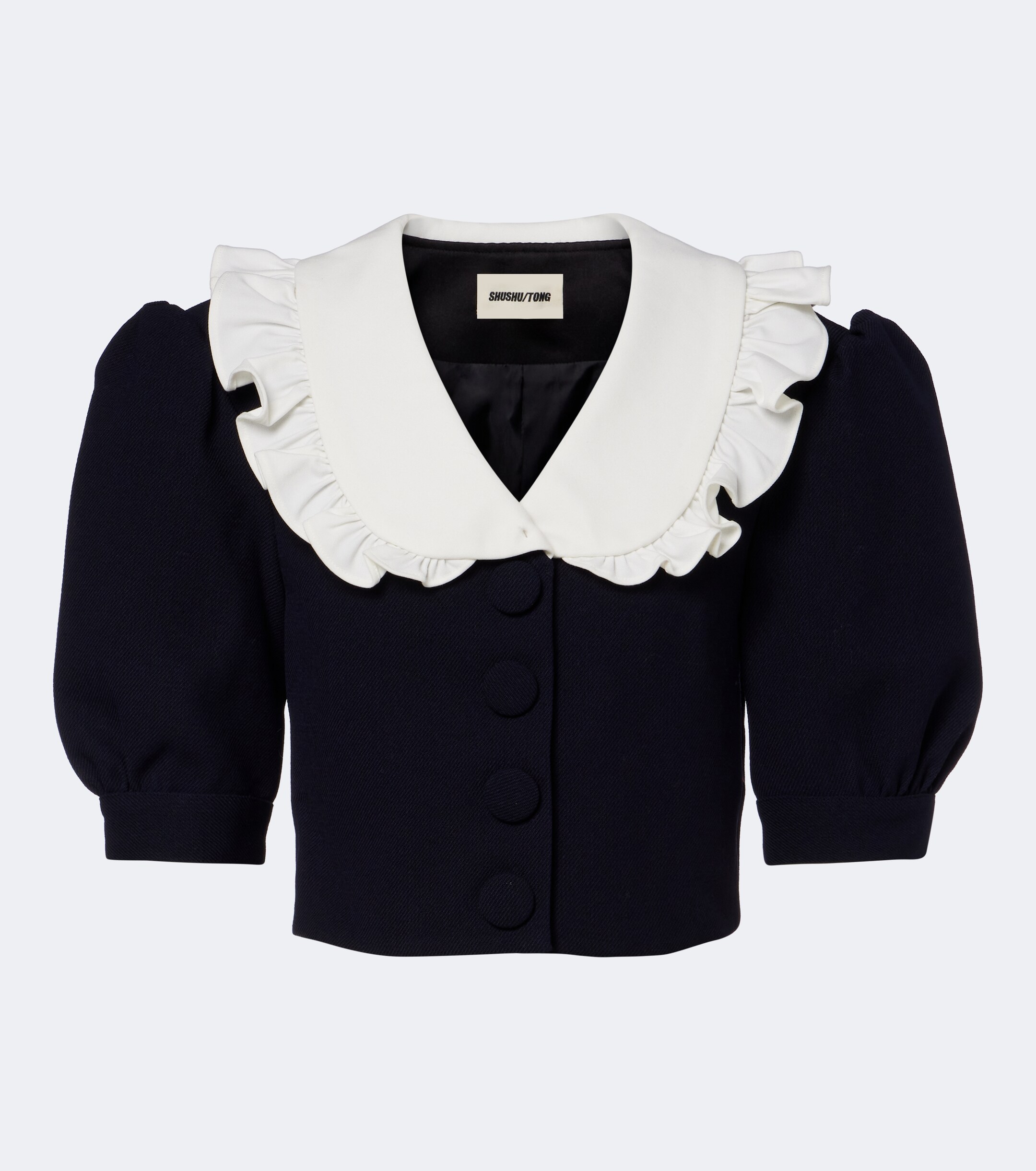SHUSHU/TONG Shushu/Tong Cropped ruffled puff-sleeve wool jacket