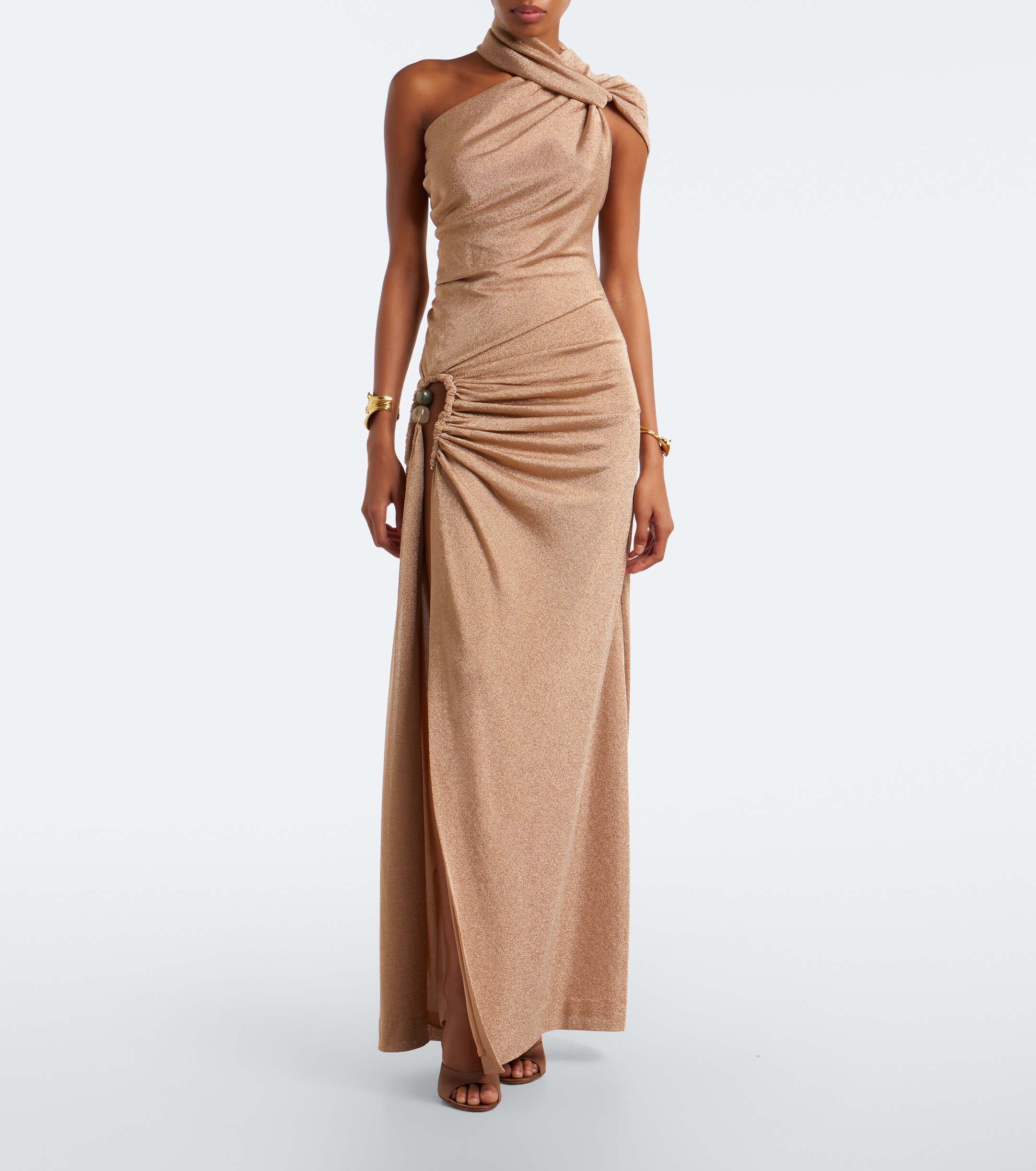Christopher Esber Christopher Esber Embellished one-shoulder jersey lamé gown