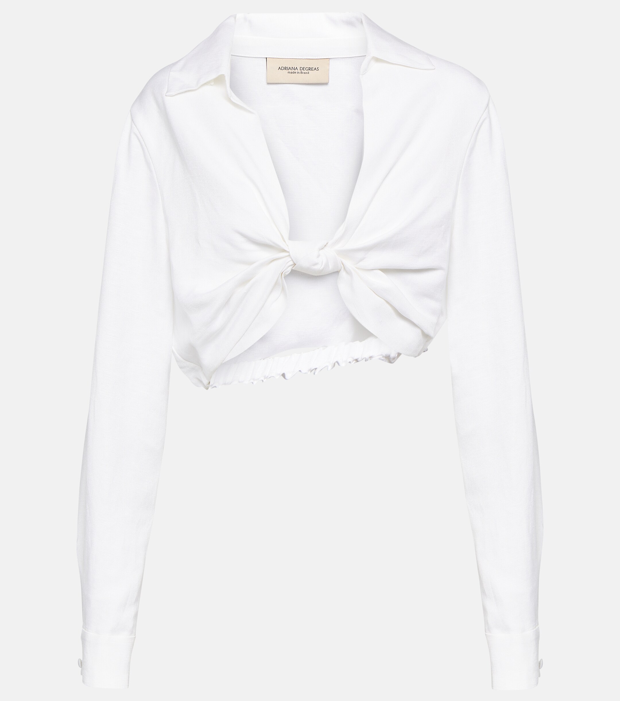 Adriana Degreas Knot-detail linen blend crop top