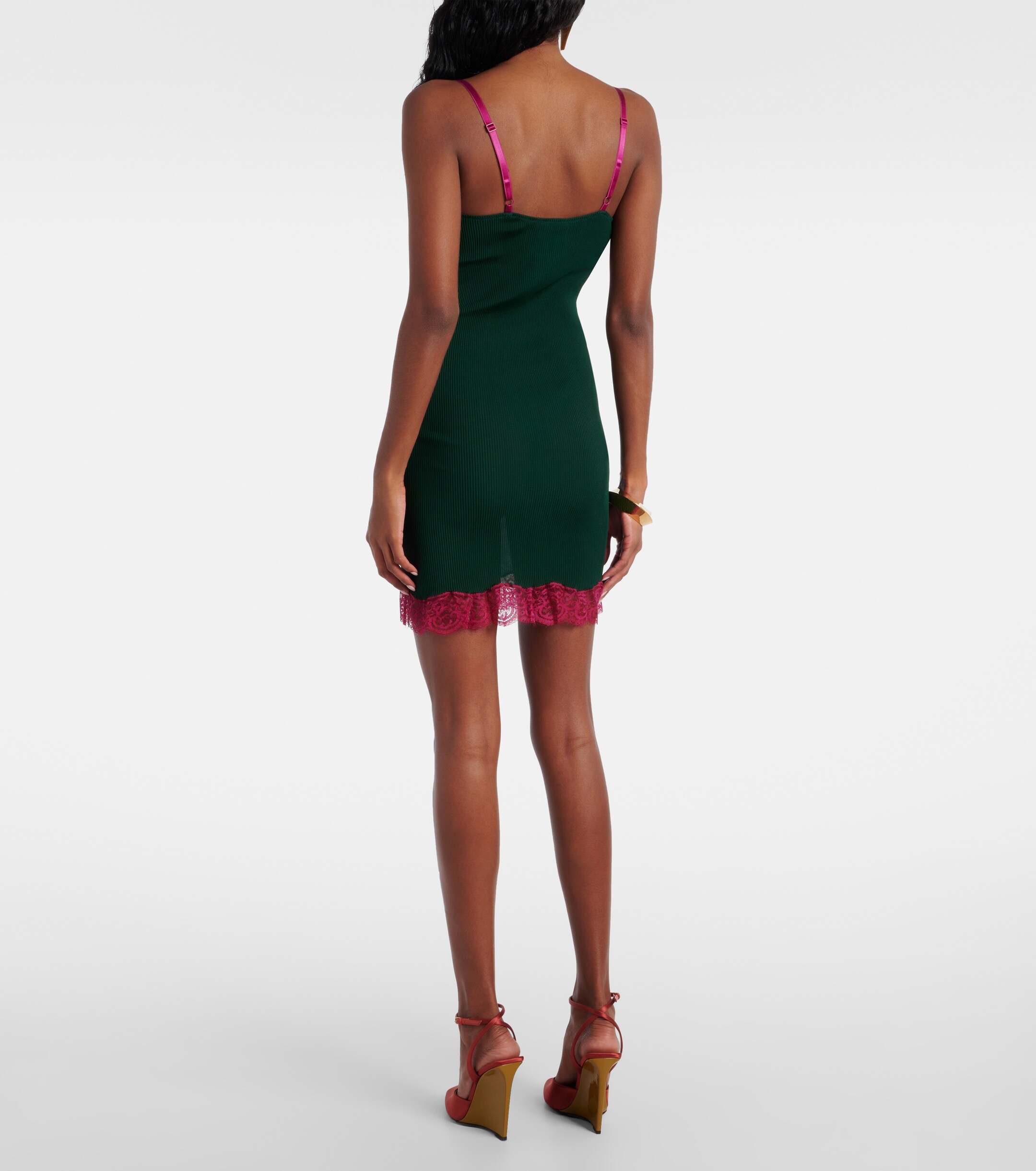 Saint Laurent Lace-trimmed silk jersey slip dress