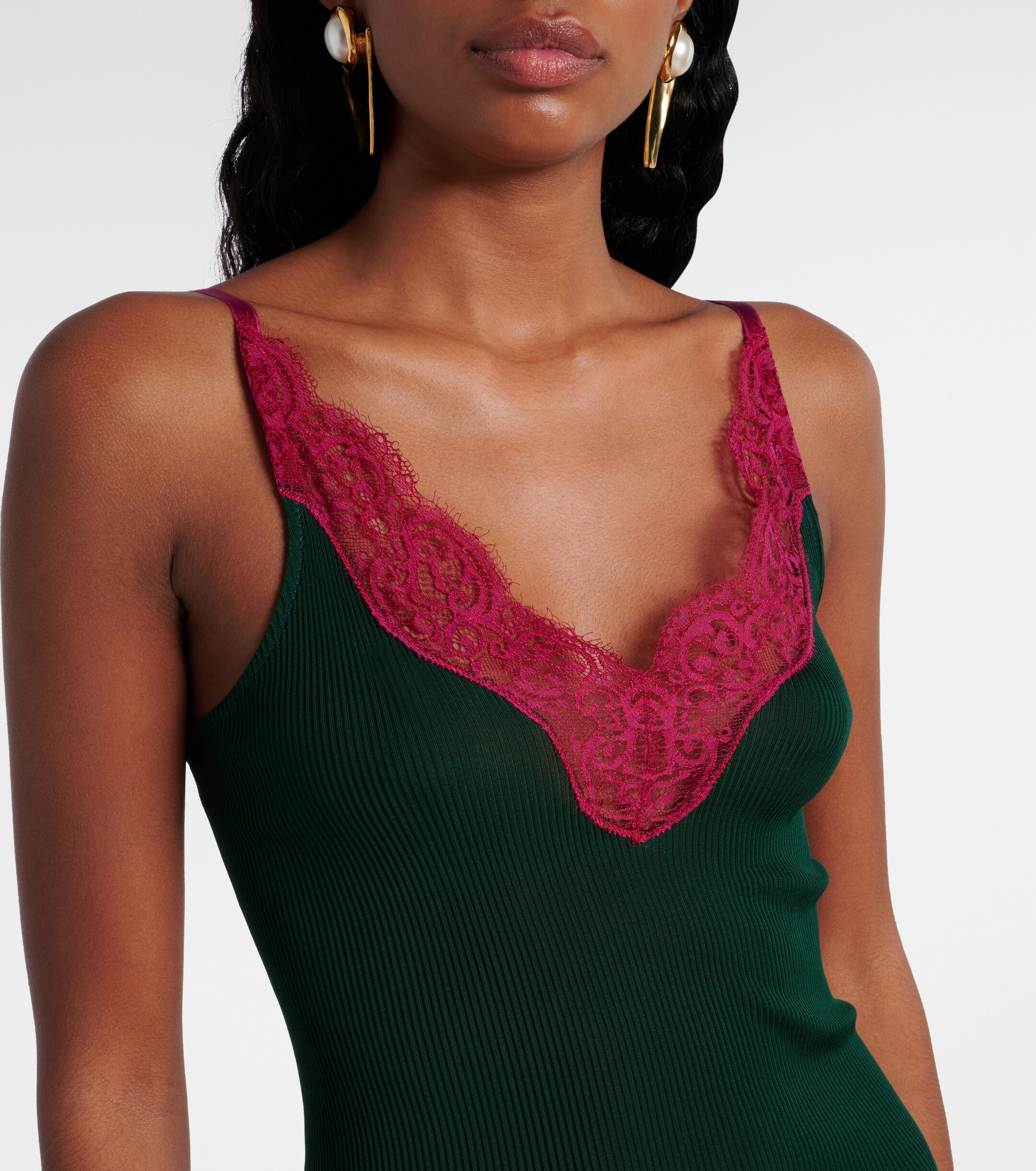 Saint Laurent Lace-trimmed silk jersey slip dress