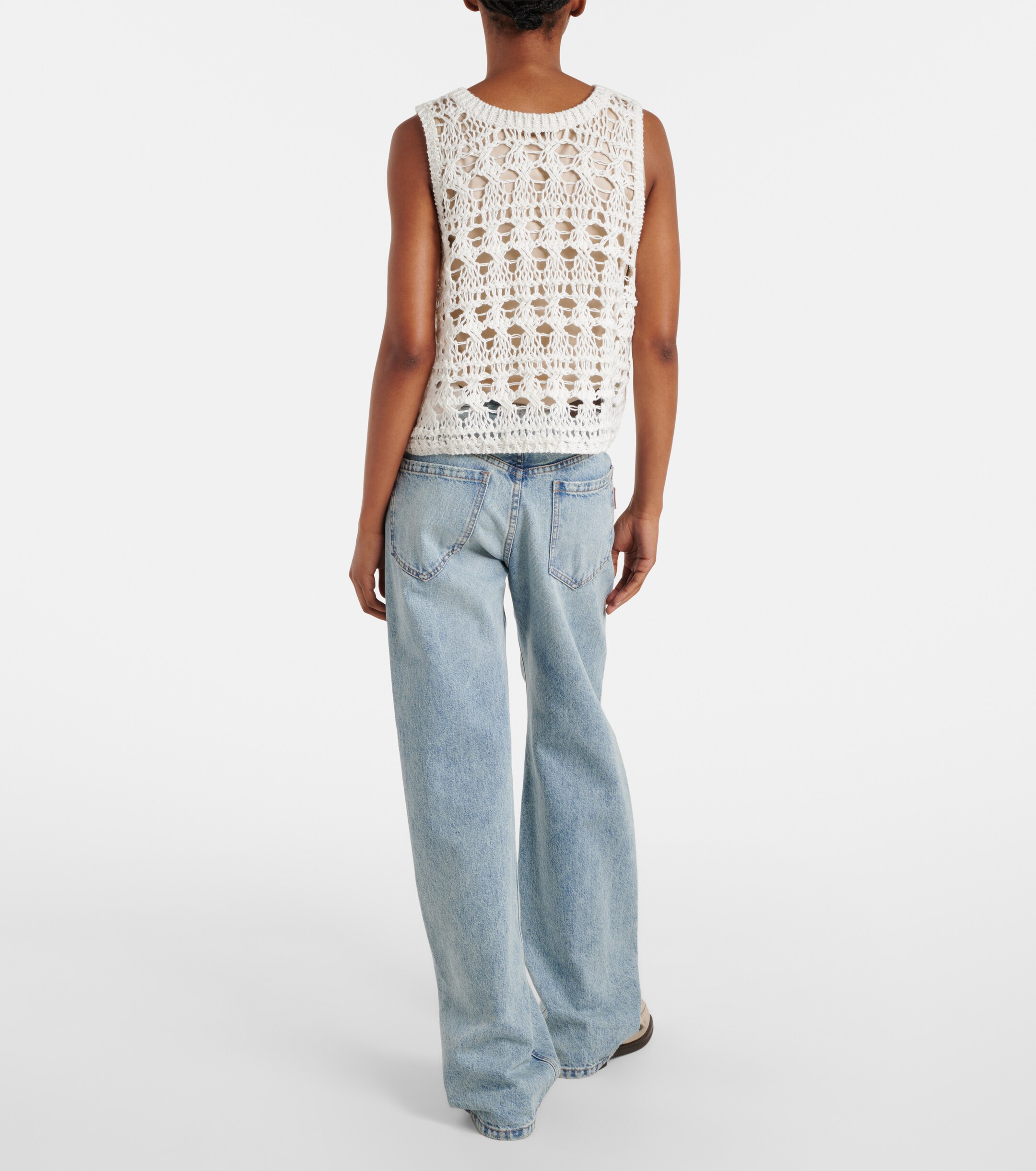 Brunello Cucinelli Brunello Cucinelli Open-knit jute and cotton-blend top