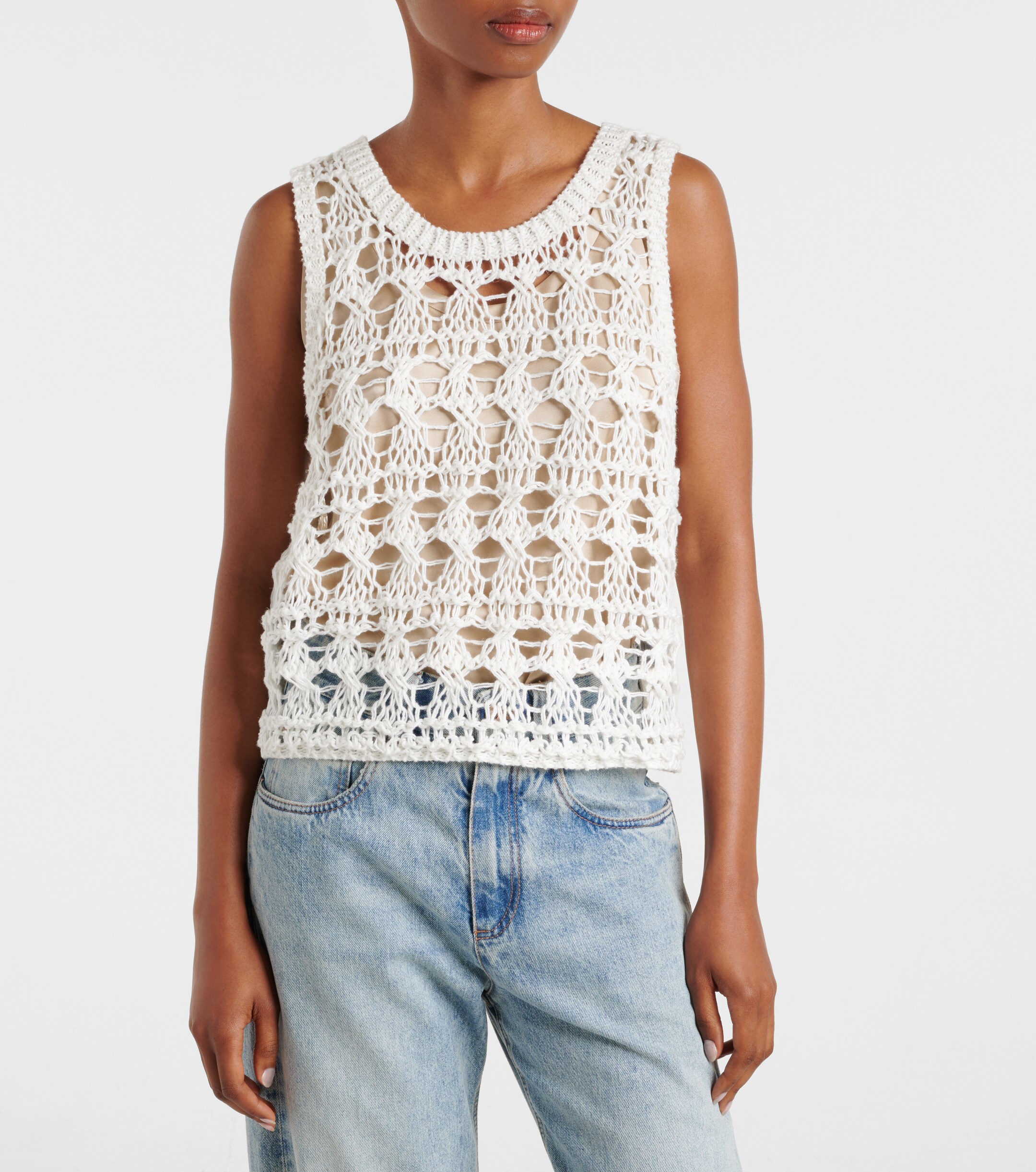 Brunello Cucinelli Brunello Cucinelli Open-knit jute and cotton-blend top
