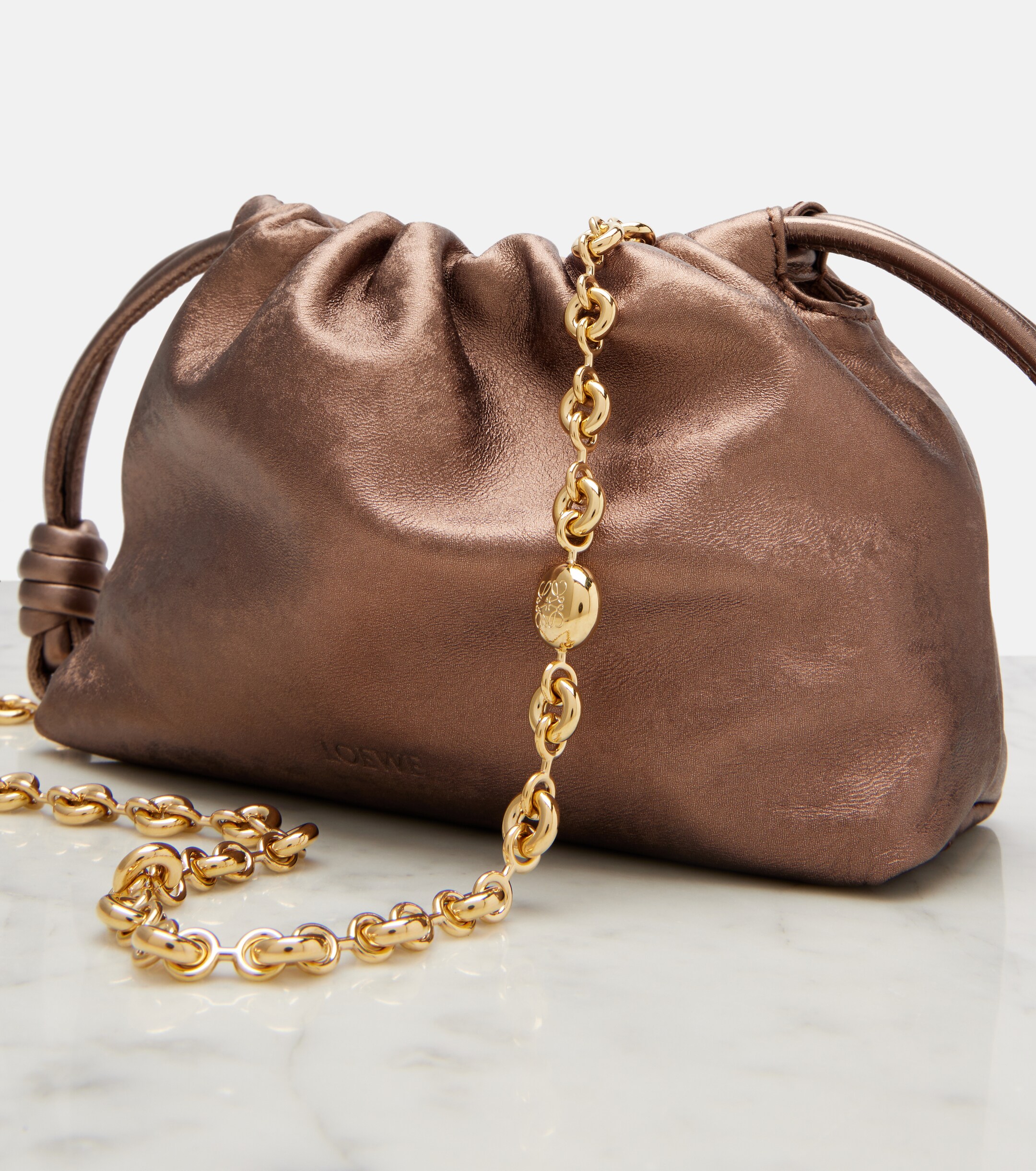 Loewe Flamenco Mini metallic leather clutch