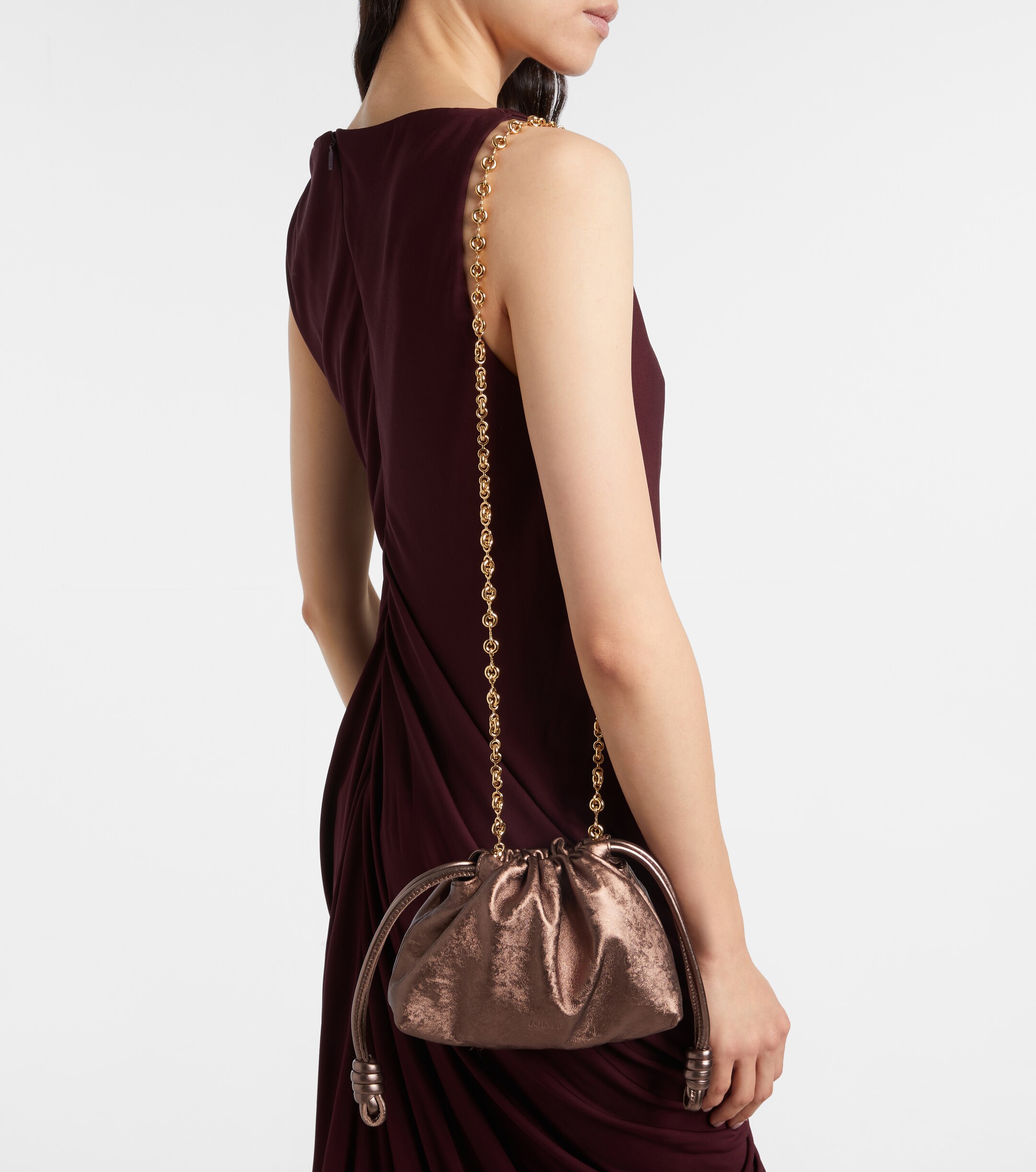 Loewe Flamenco Mini metallic leather clutch