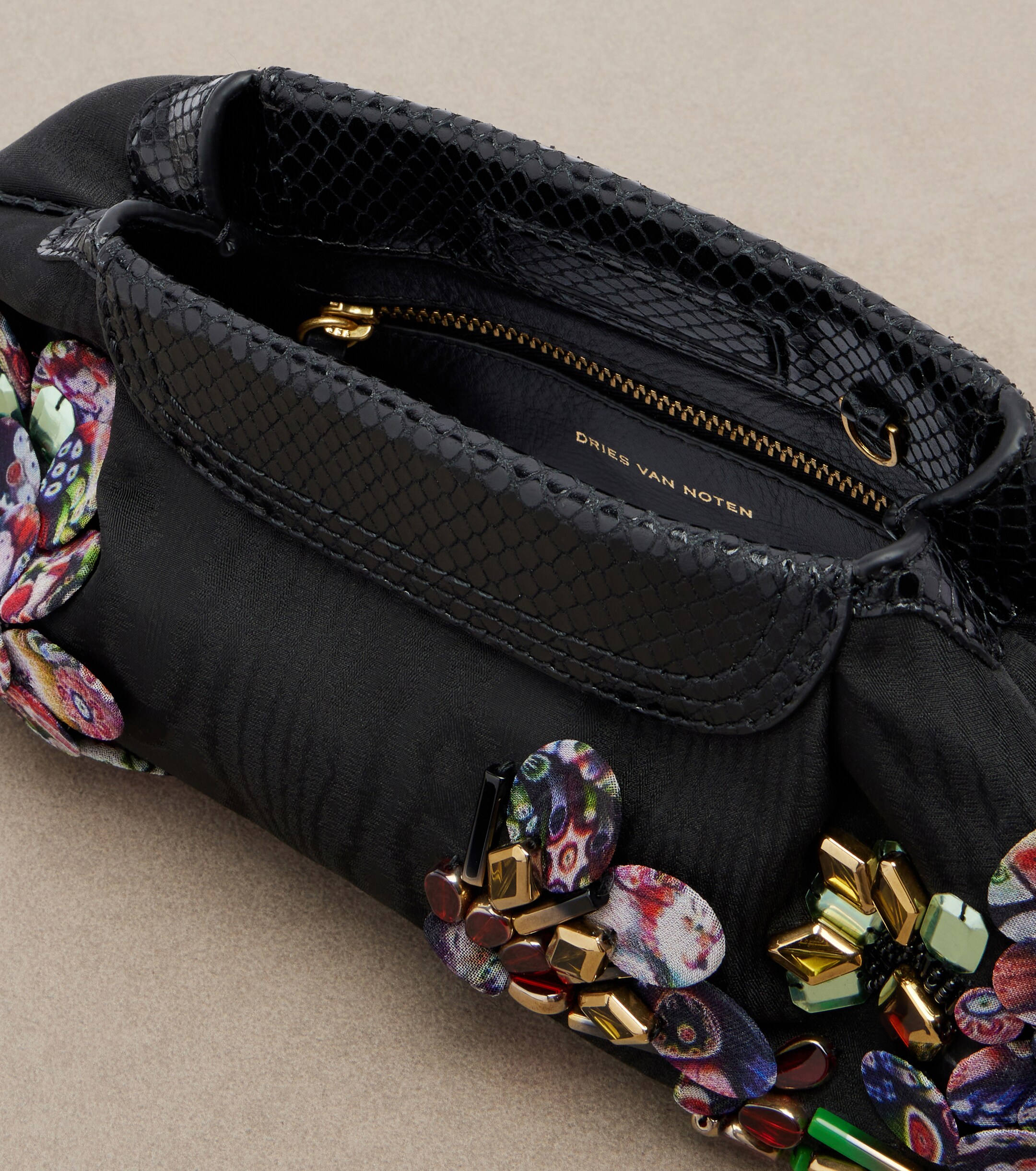 Dries Van Noten Embellished leather-trimmed clutch