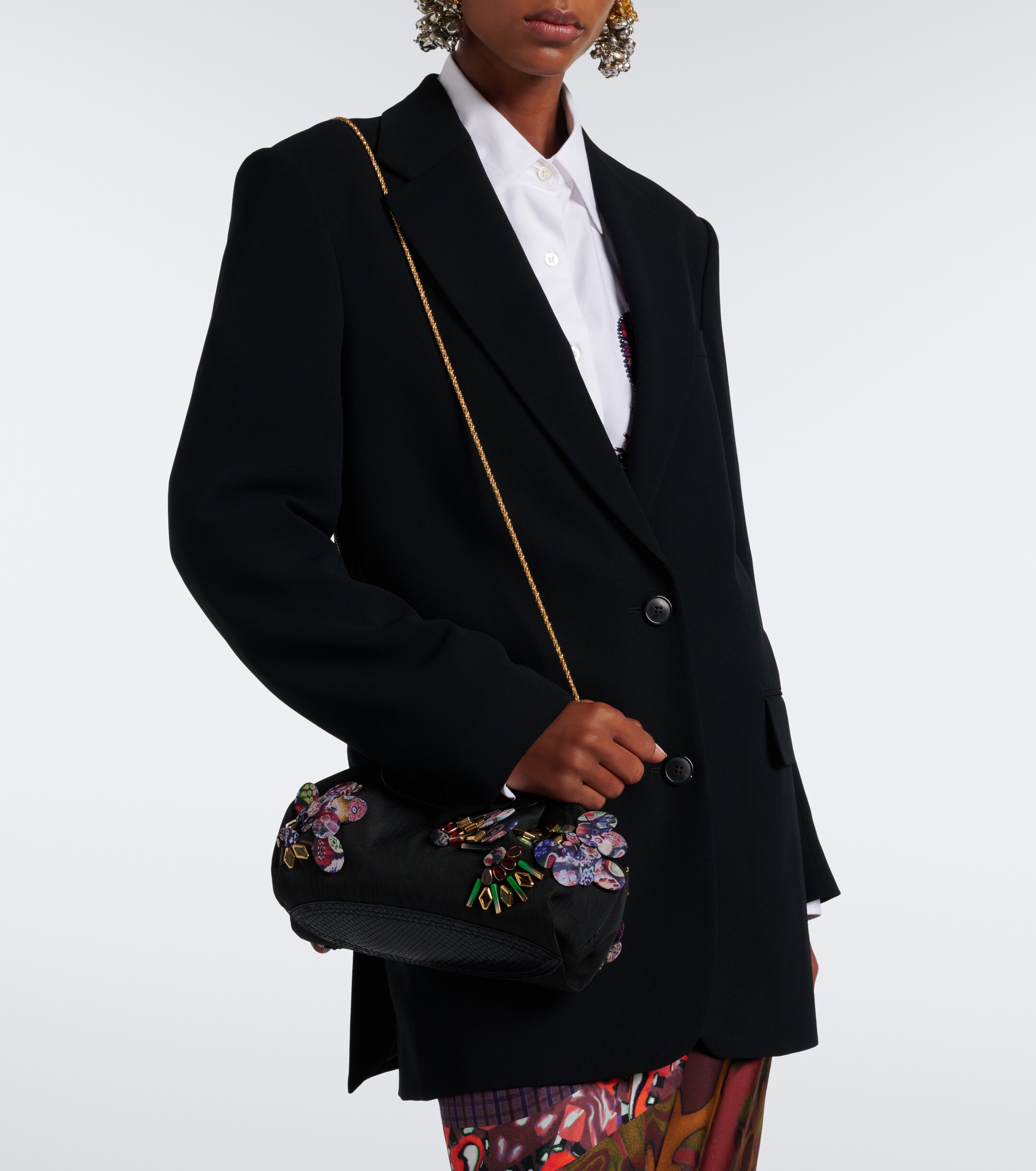 Dries Van Noten Embellished leather-trimmed clutch