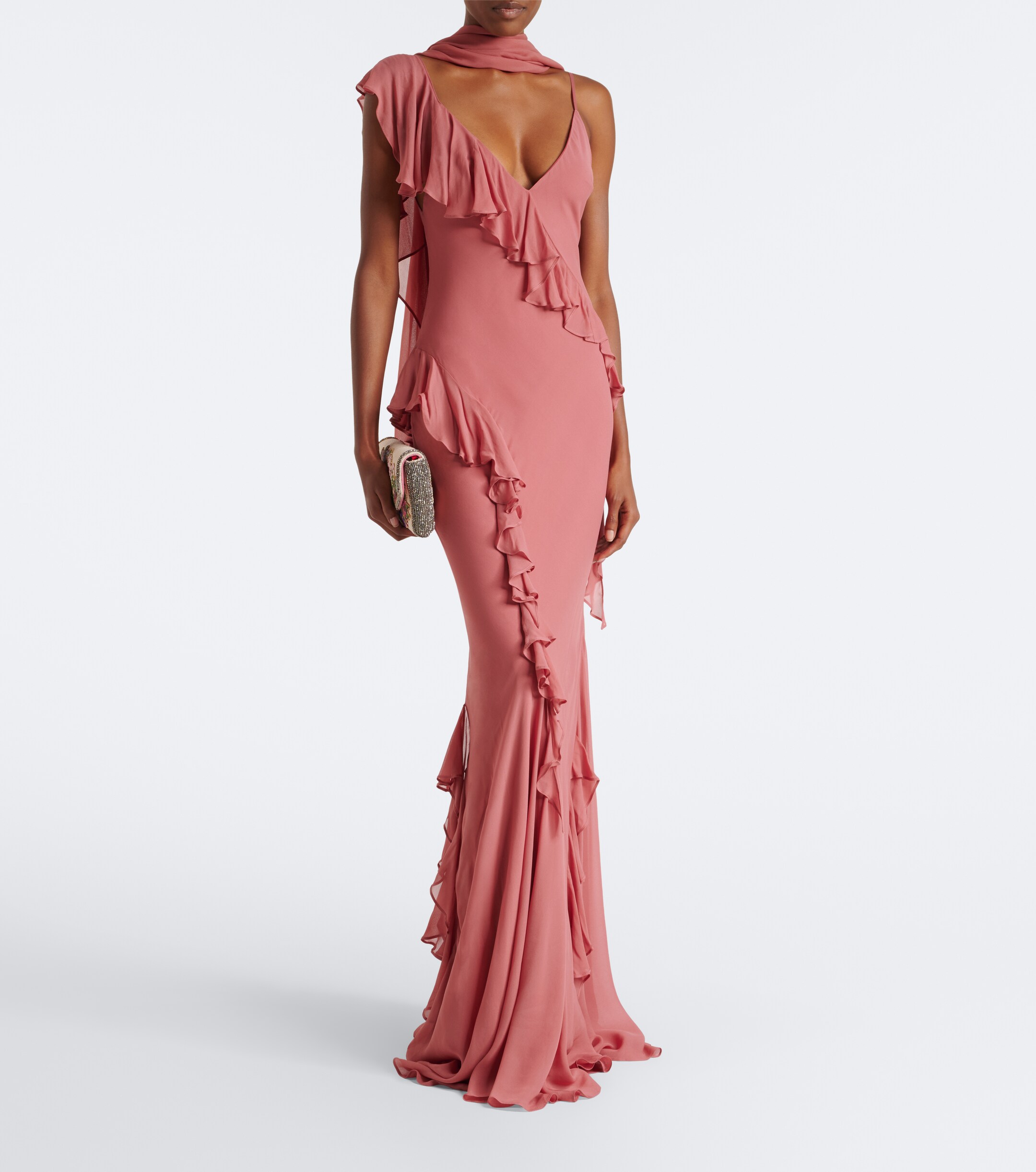DE LA VALI De La Vali Mayara ruffled scarf-detail georgette gown