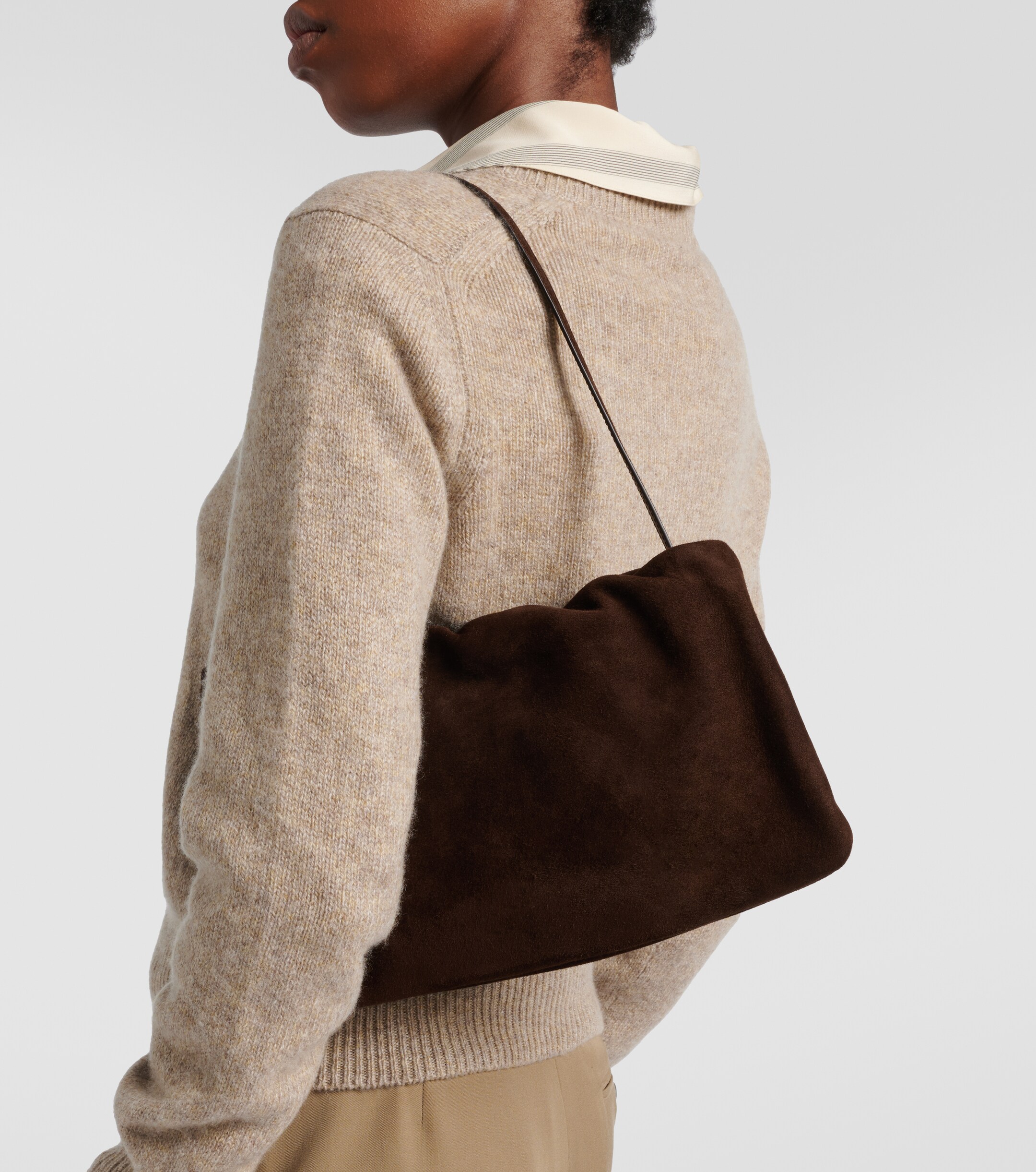 The Row Bourse Medium suede shoulder bag