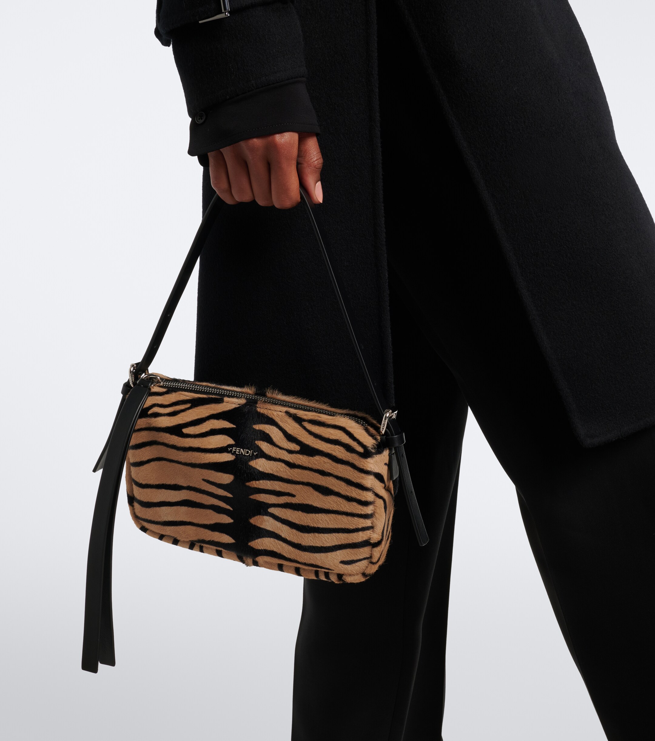 Fendi Leather-trimmed calf hair shoulder bag
