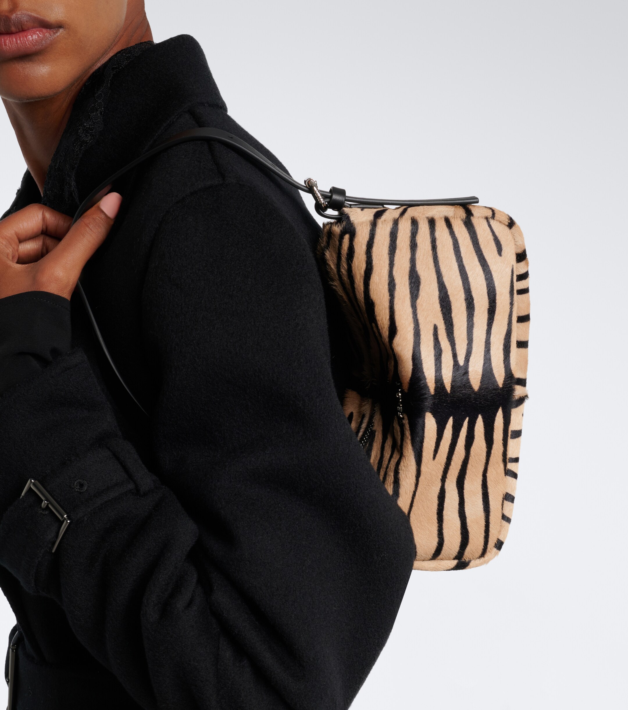 Fendi Leather-trimmed calf hair shoulder bag
