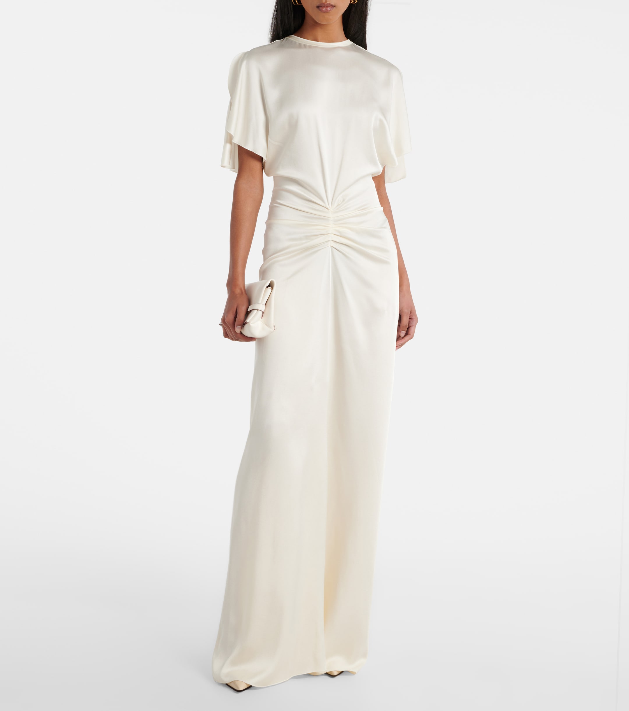 knee length dresses for ladies Eliza Long Sleeve Cowl Lace And Satin Maxi Dress - Ivory
