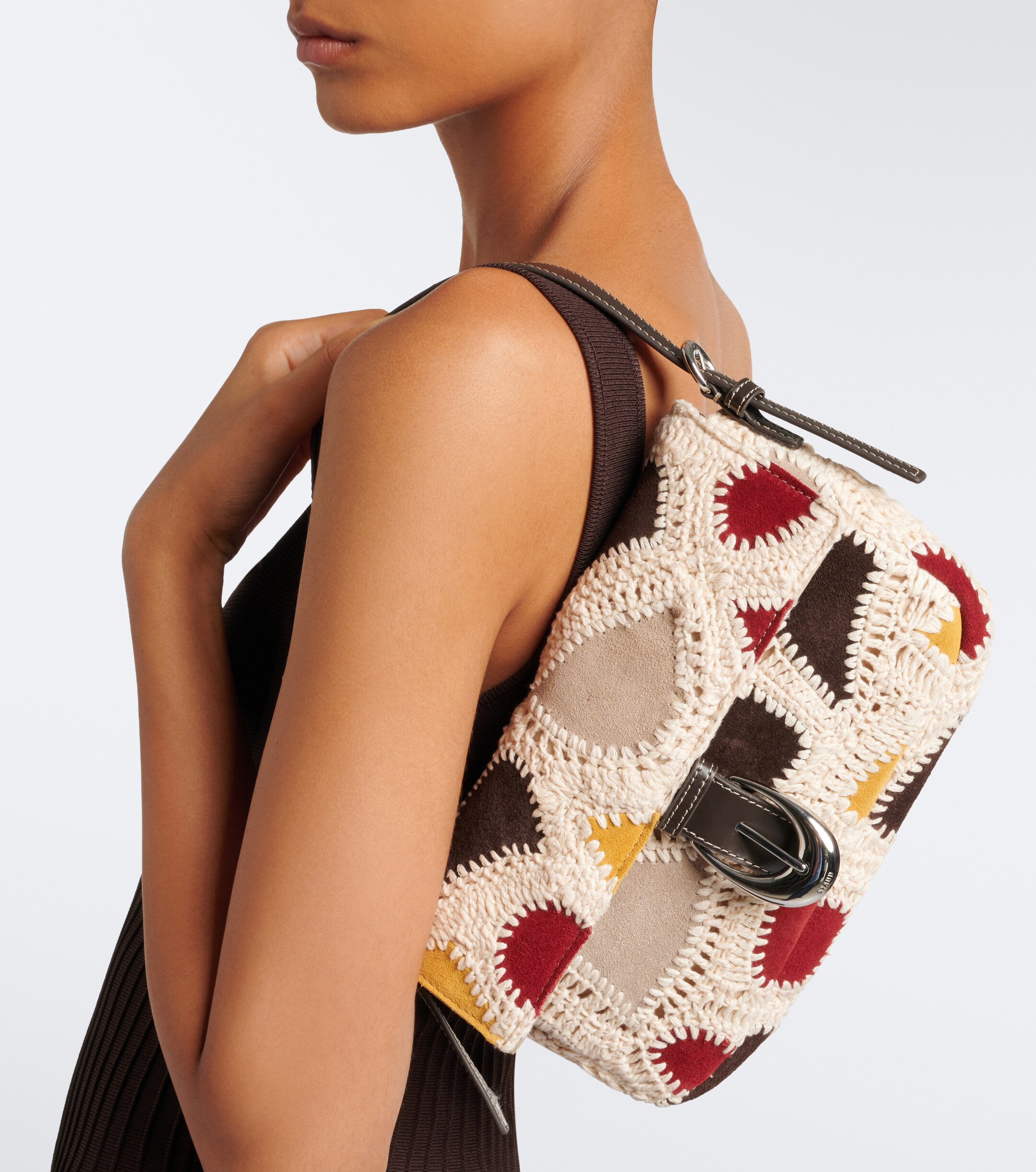 Staud Harlow Small suede and crochet shoulder bag