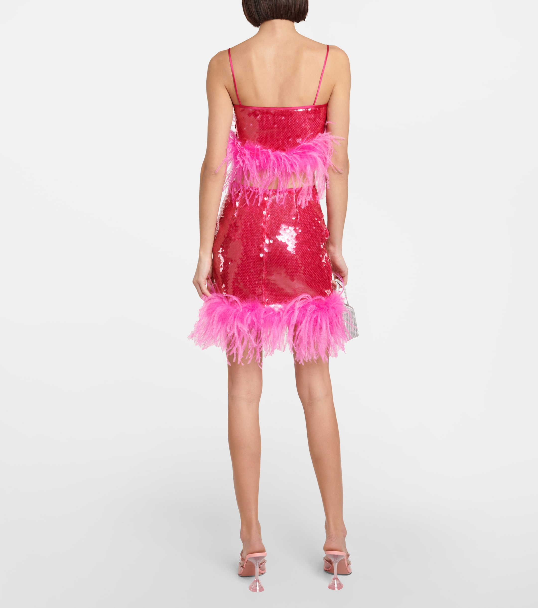GIUSEPPE DI MORABITO Sequined feather-trimmed crop top