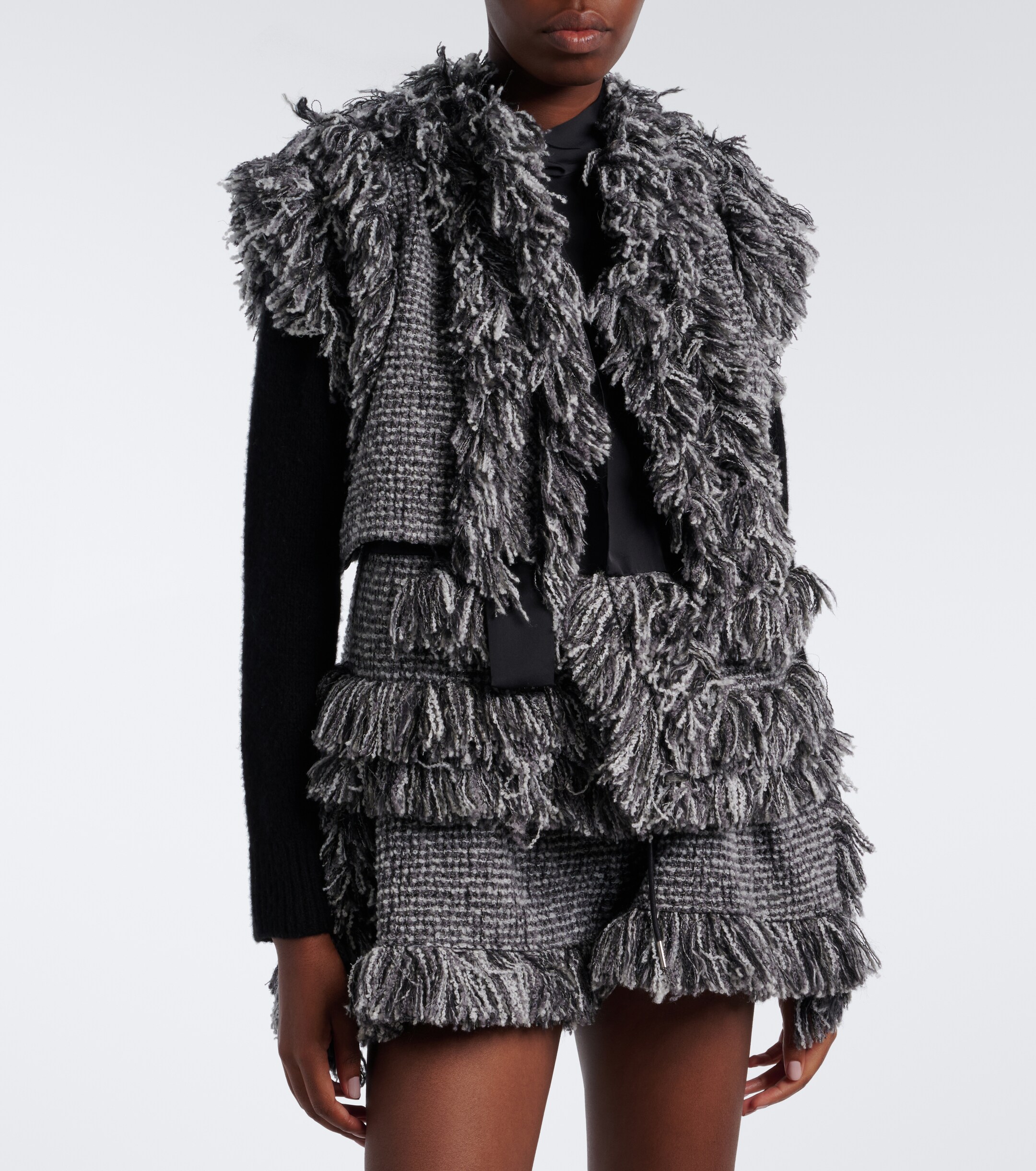 Sacai Sacai Fringed wool-blend tweed vest