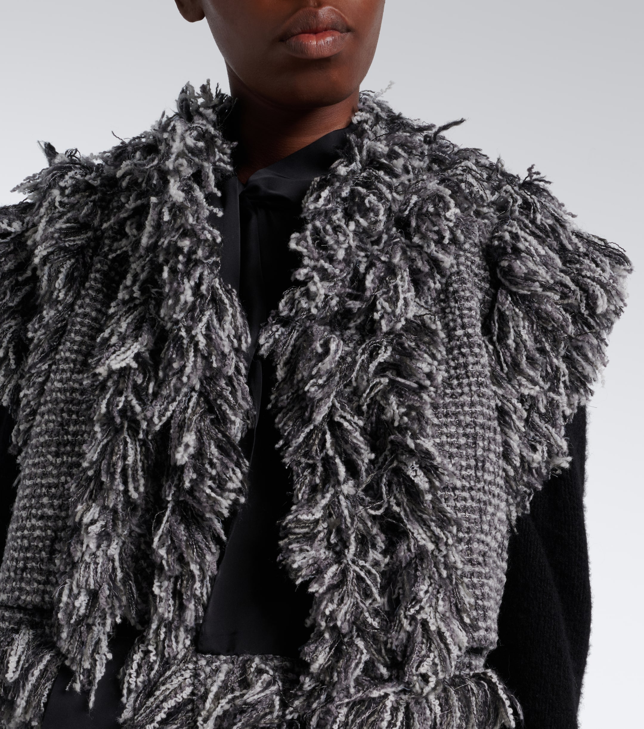 Sacai Sacai Fringed wool-blend tweed vest