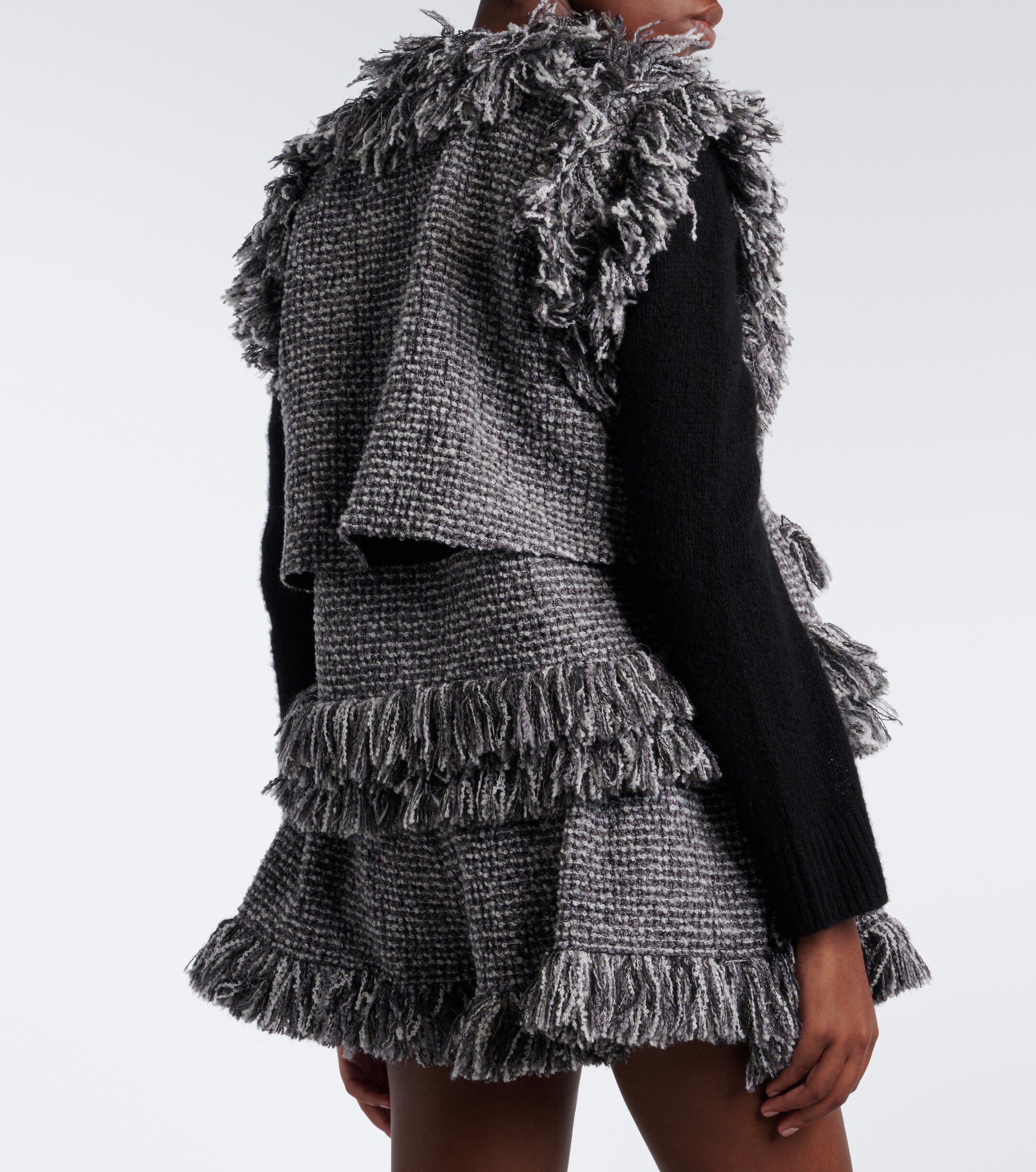 Sacai Sacai Fringed wool-blend tweed vest