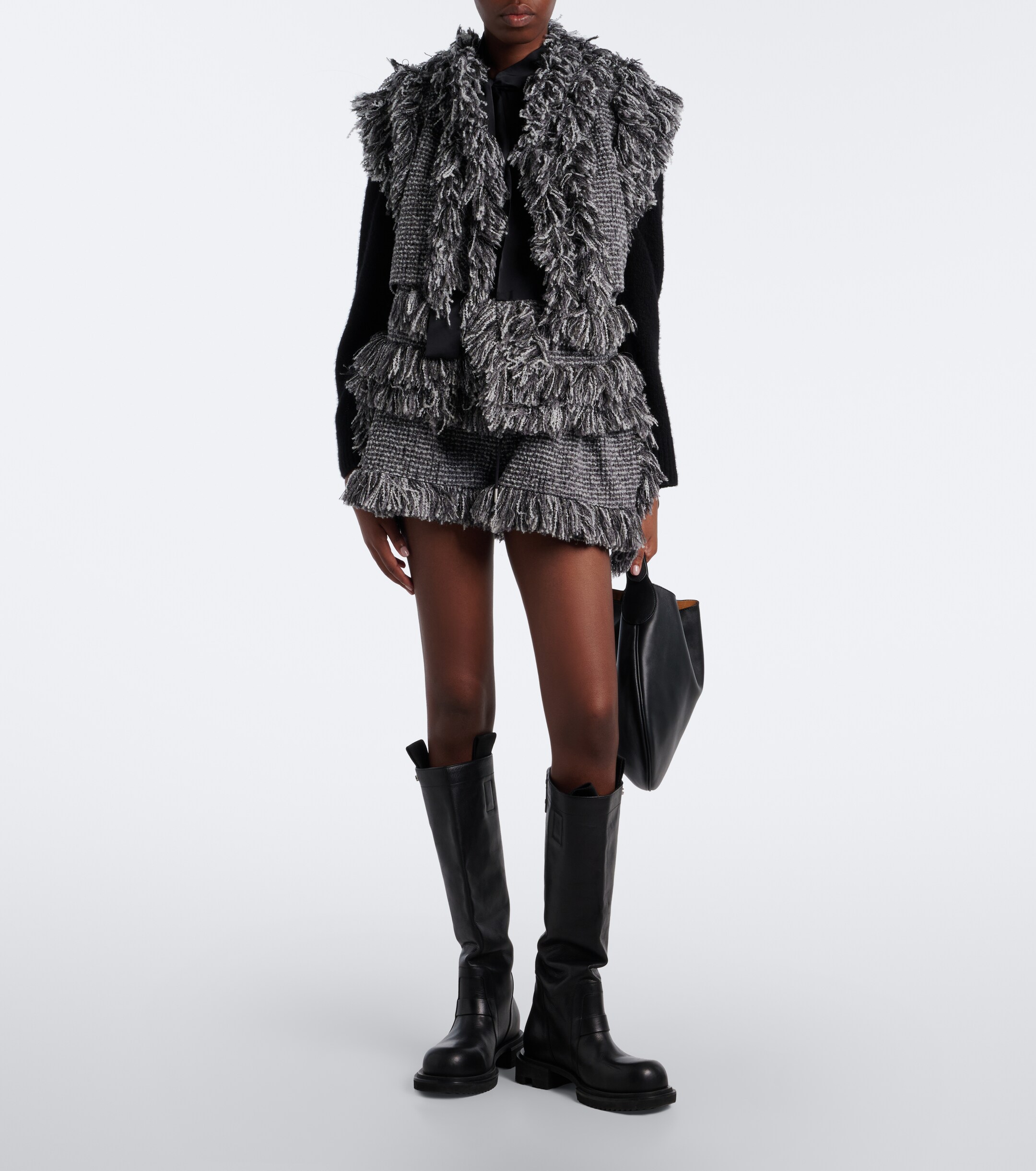 Sacai Sacai Fringed wool-blend tweed vest