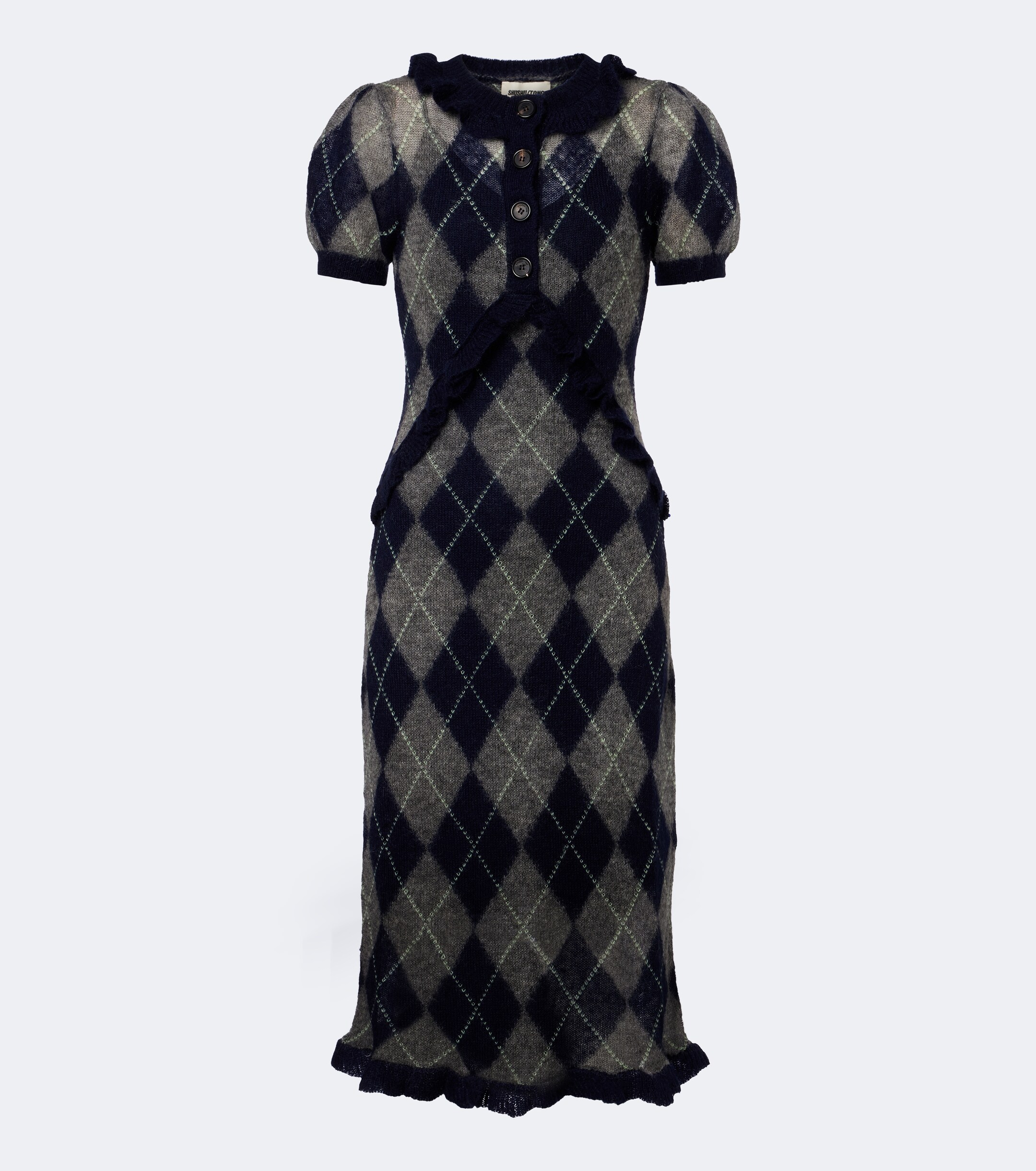 SHUSHU/TONG Shushu/Tong Argyle wool and mohair-blend midi dress