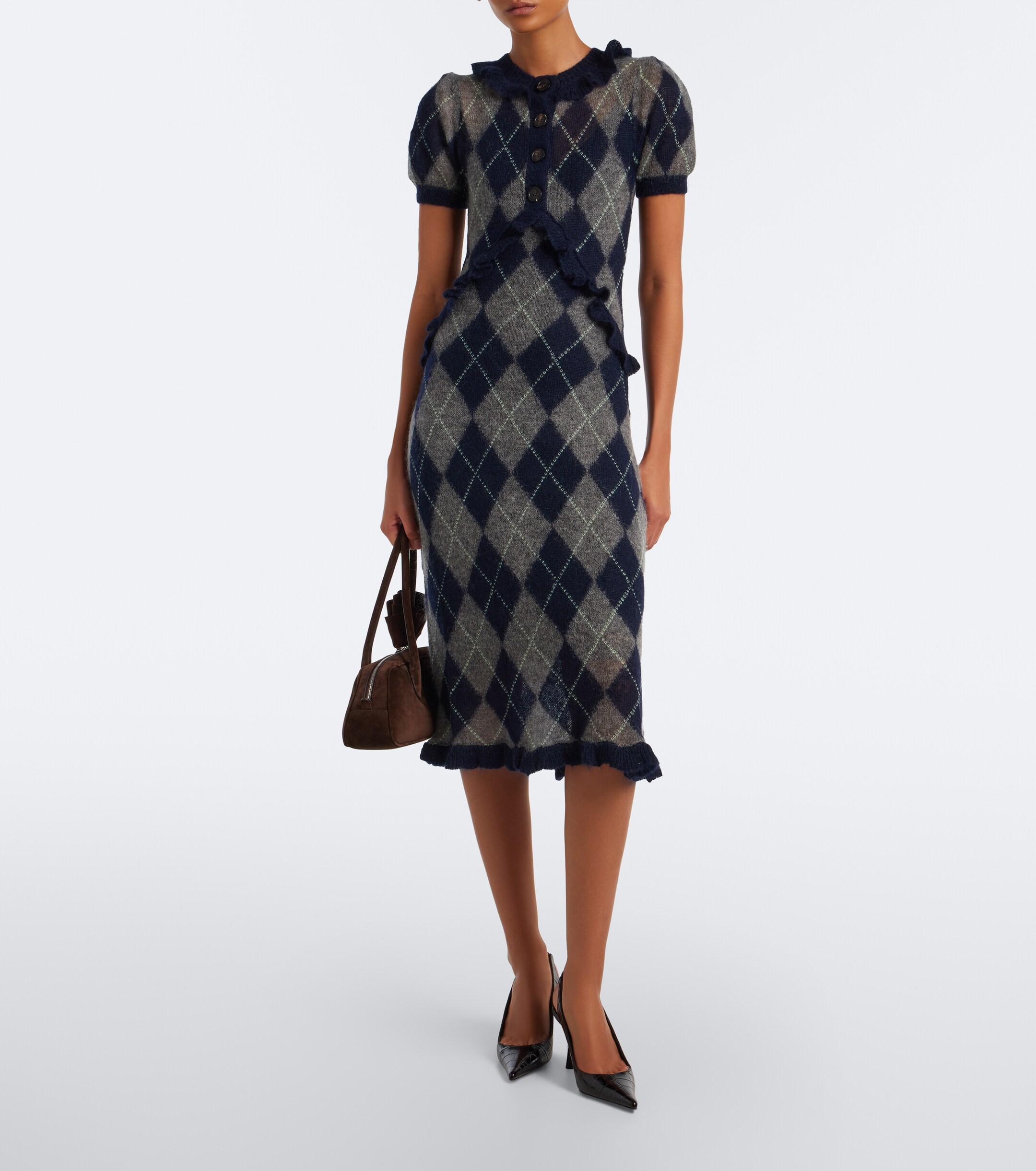 SHUSHU/TONG Shushu/Tong Argyle wool and mohair-blend midi dress
